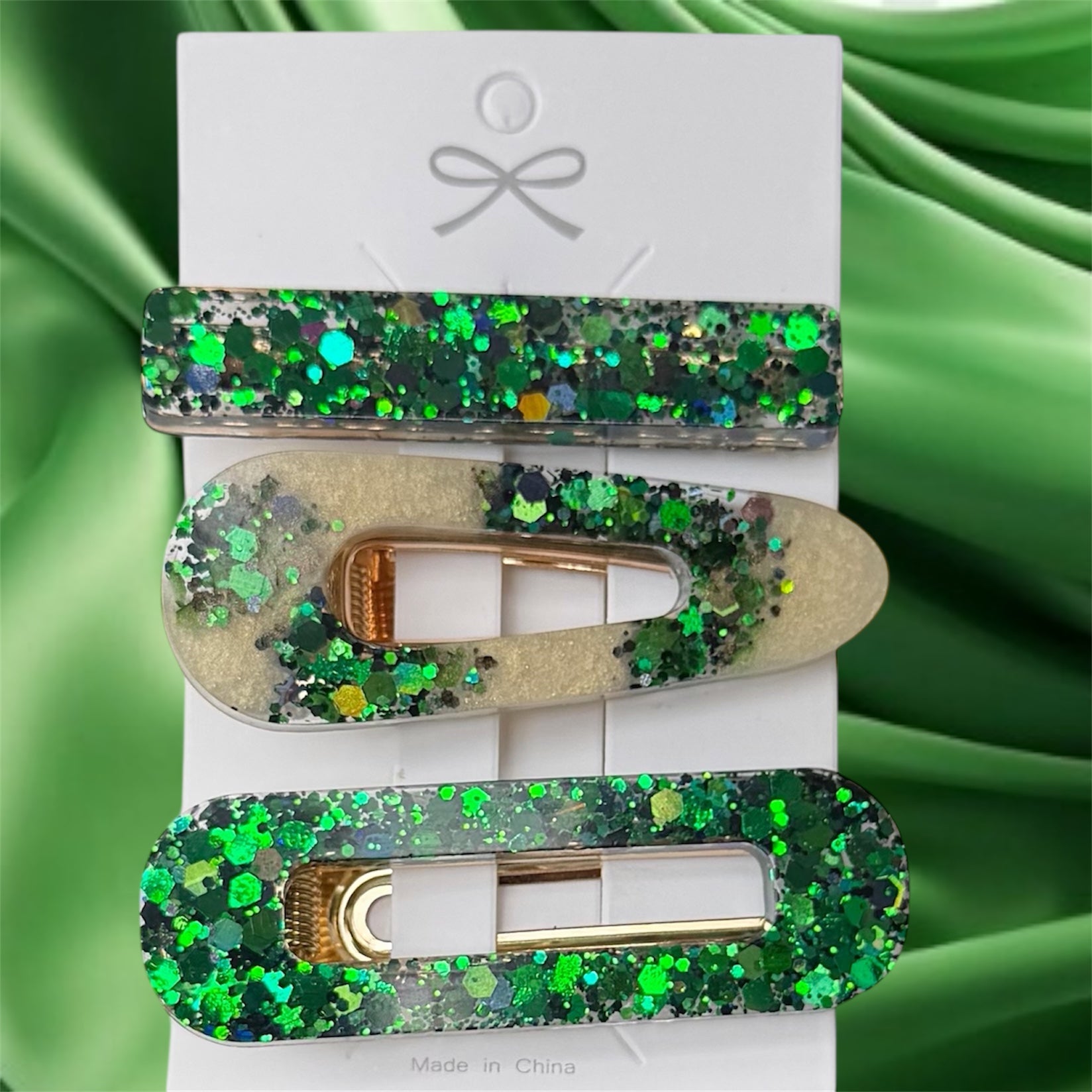Sparkly set Of Three  Green Barrettes