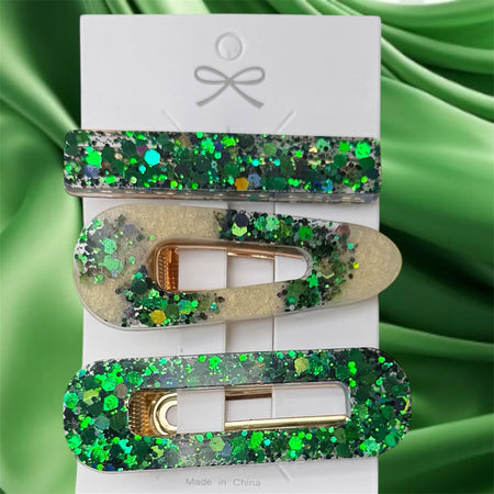 Sparkly set Of Three  Green Barrettes