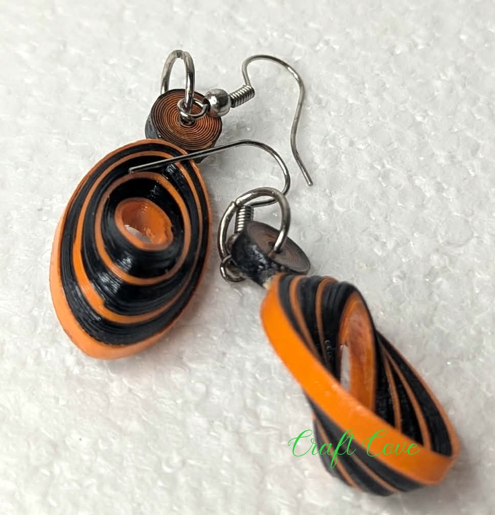 Earrings Quilled Orange and Black Tiger Skewed