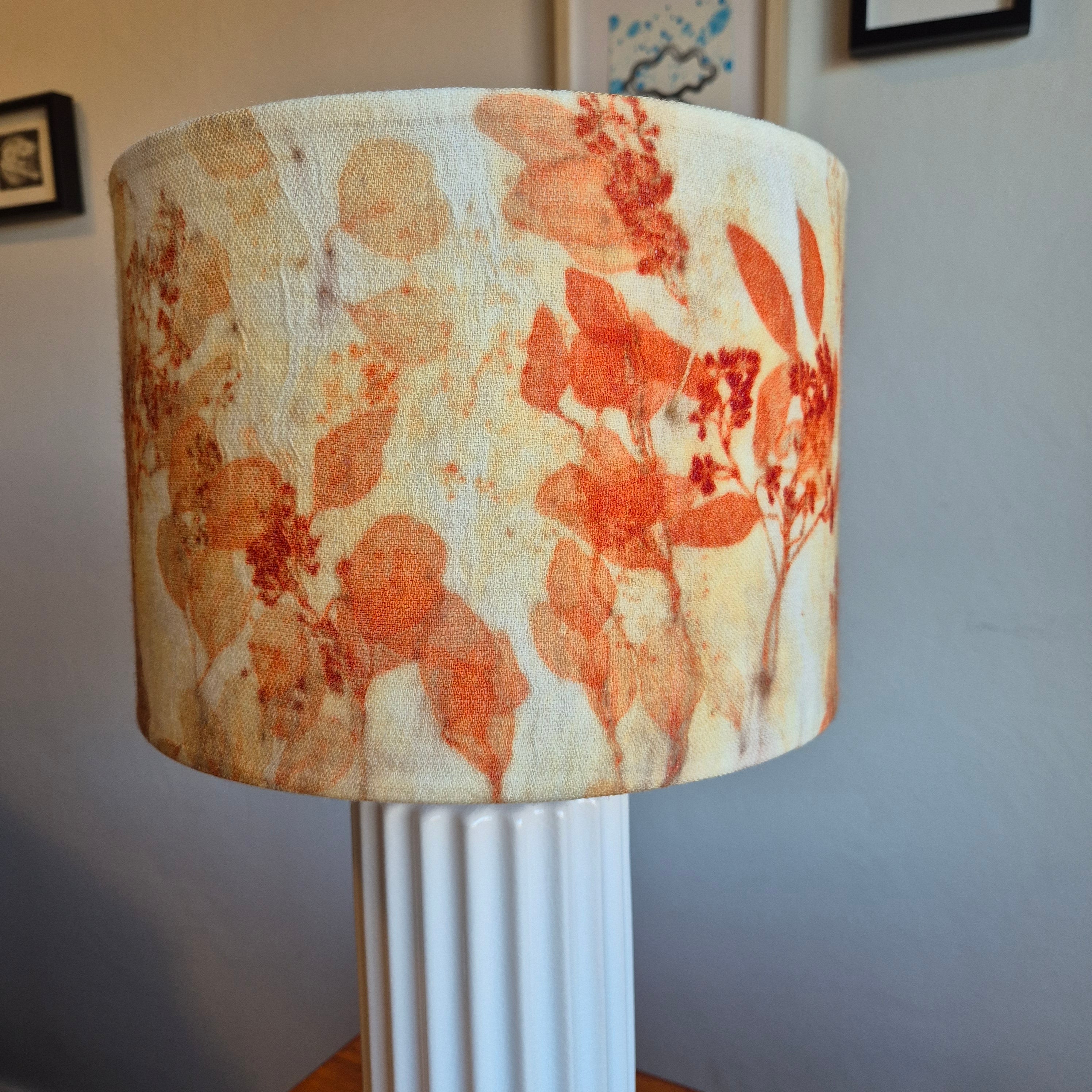 Lampshade large vibrant ecoprinted eucalyptus and gumnuts