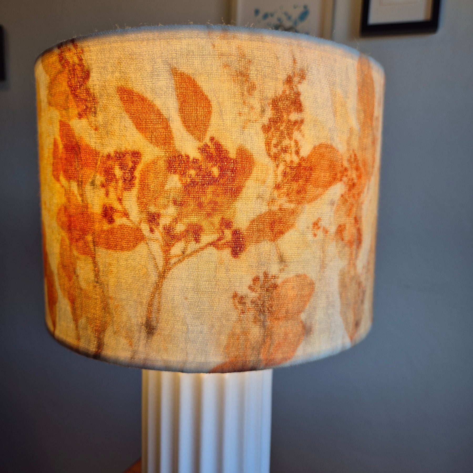 Lampshade large vibrant ecoprinted eucalyptus and gumnuts