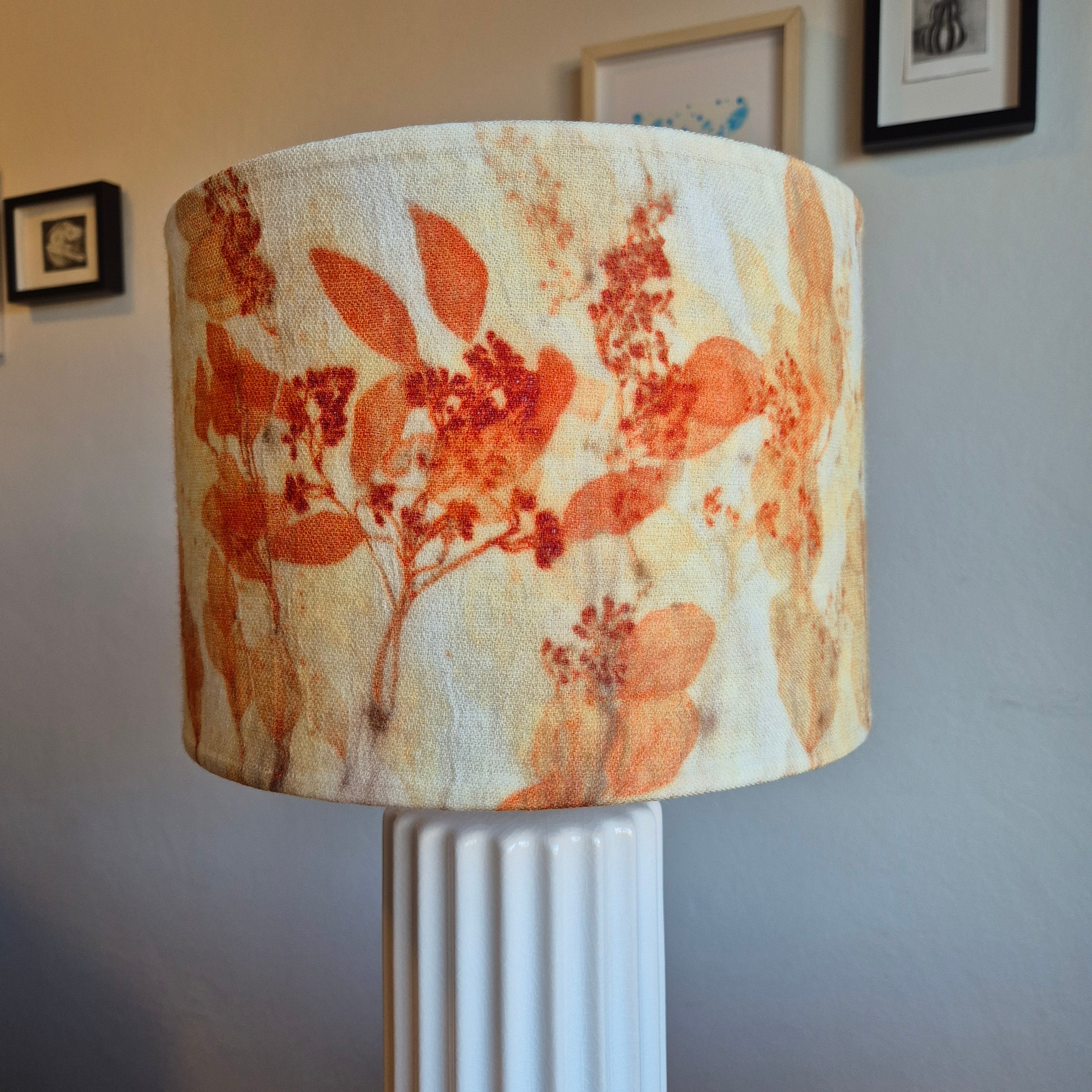 Lampshade large vibrant ecoprinted eucalyptus and gumnuts