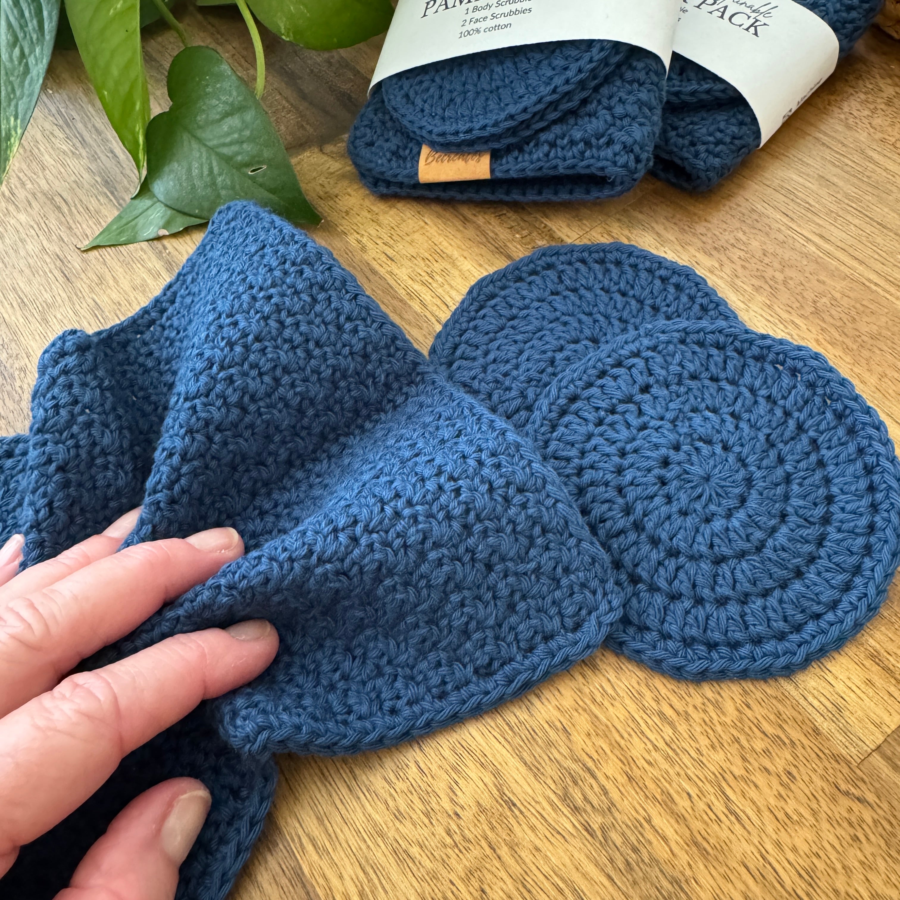 Handmade Pamper Pack | Crochet Body & Face Scrubbie set | Deep Ocean Blue