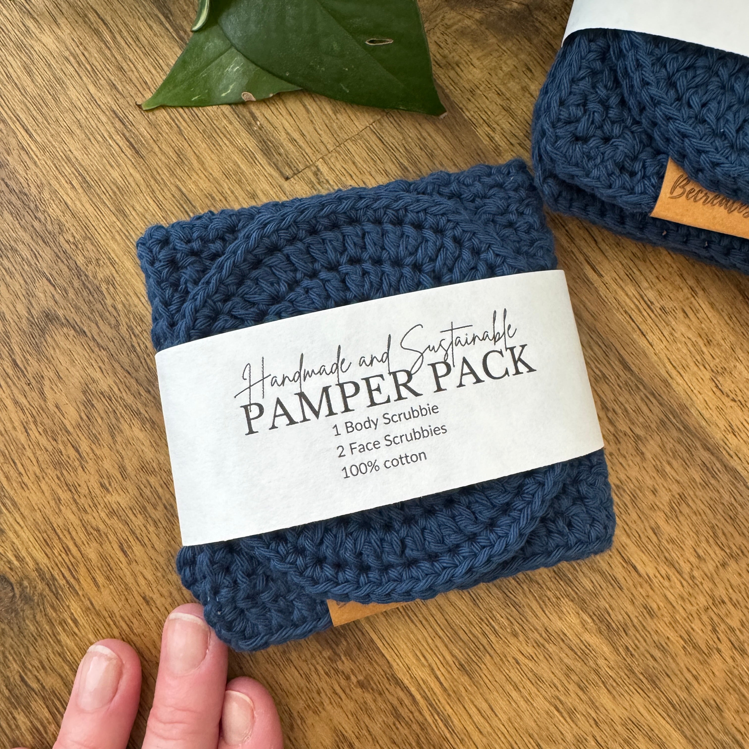 Handmade Pamper Pack | Crochet Body & Face Scrubbie set | Deep Ocean Blue