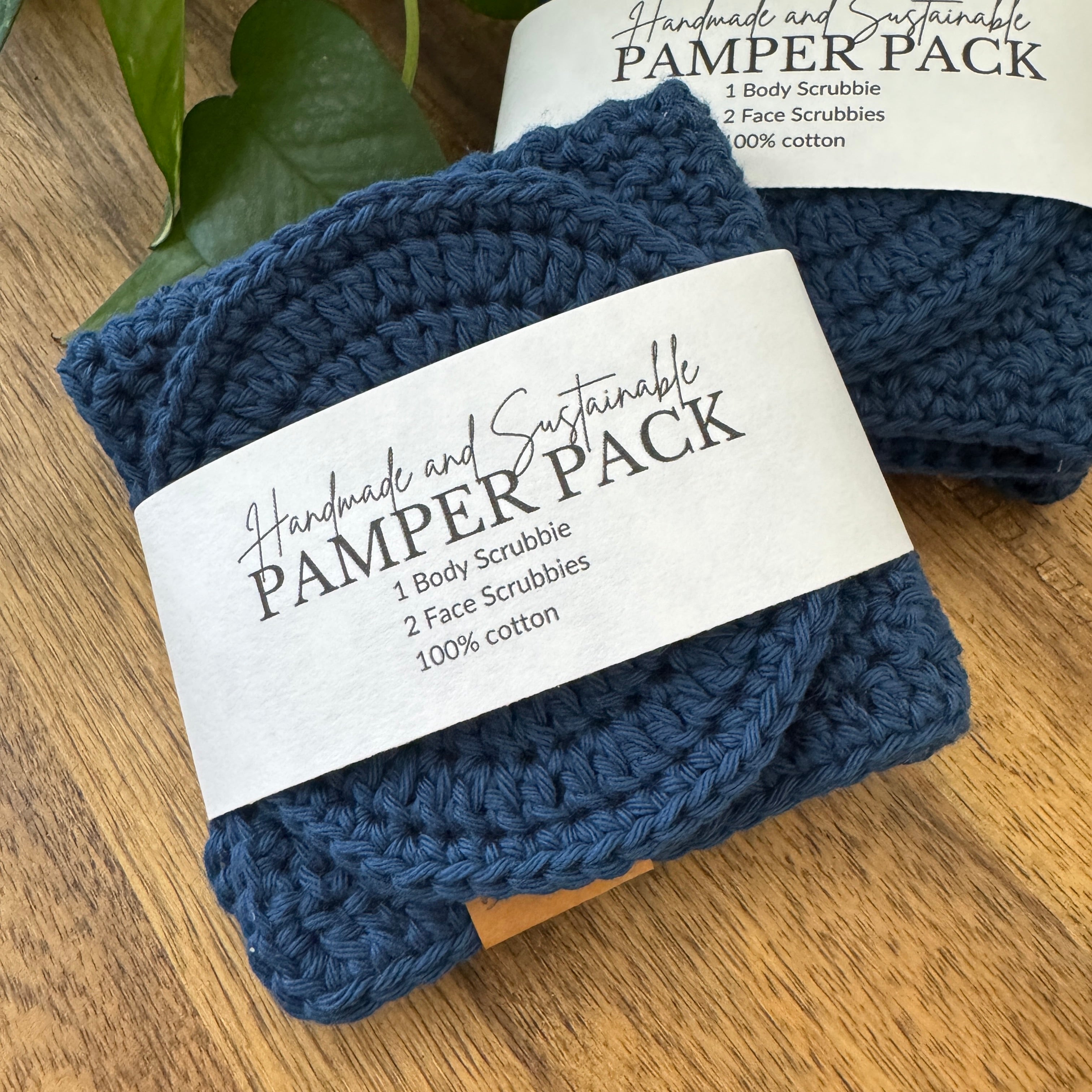 Handmade Pamper Pack | Crochet Body & Face Scrubbie set | Deep Ocean Blue