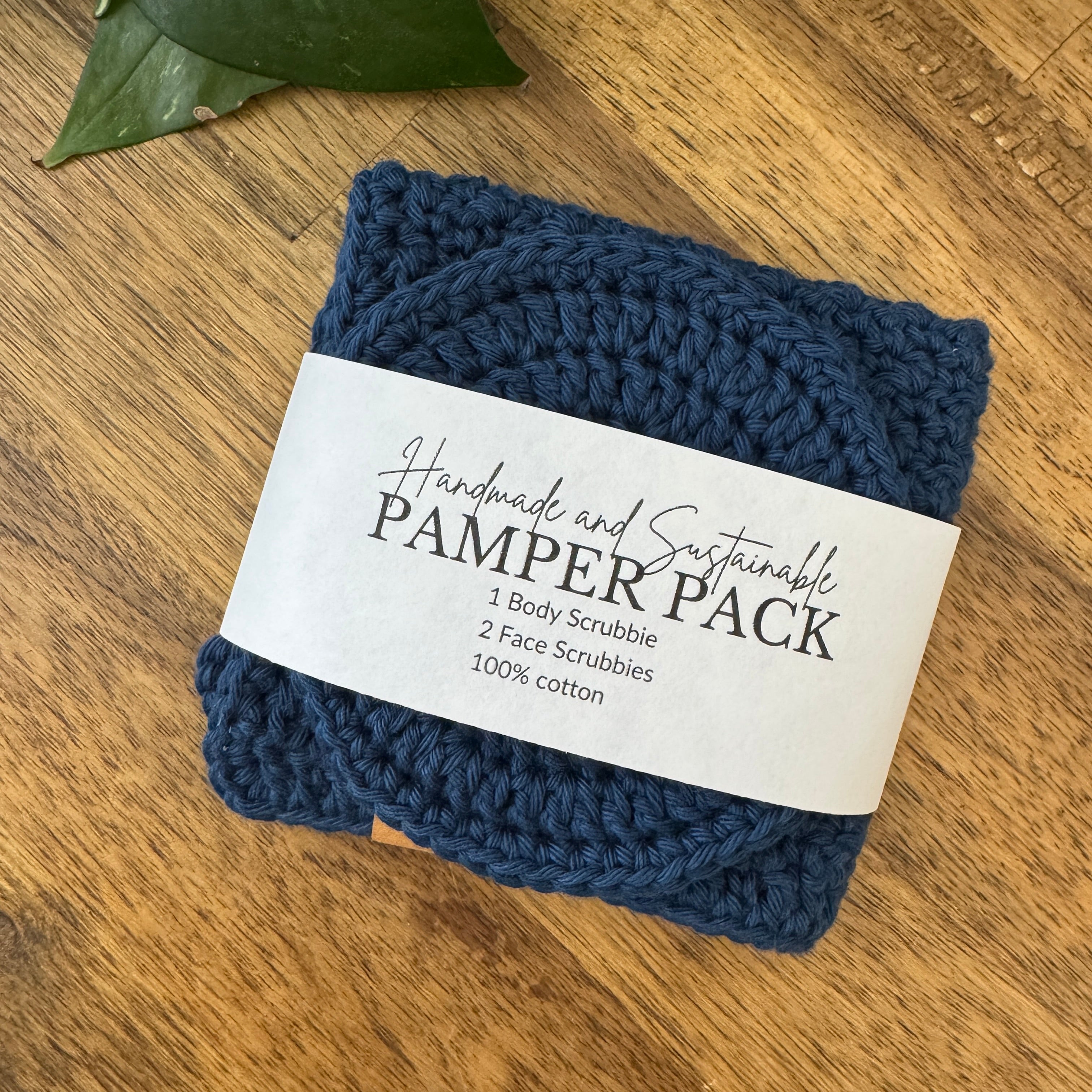 Handmade Pamper Pack | Crochet Body & Face Scrubbie set | Deep Ocean Blue