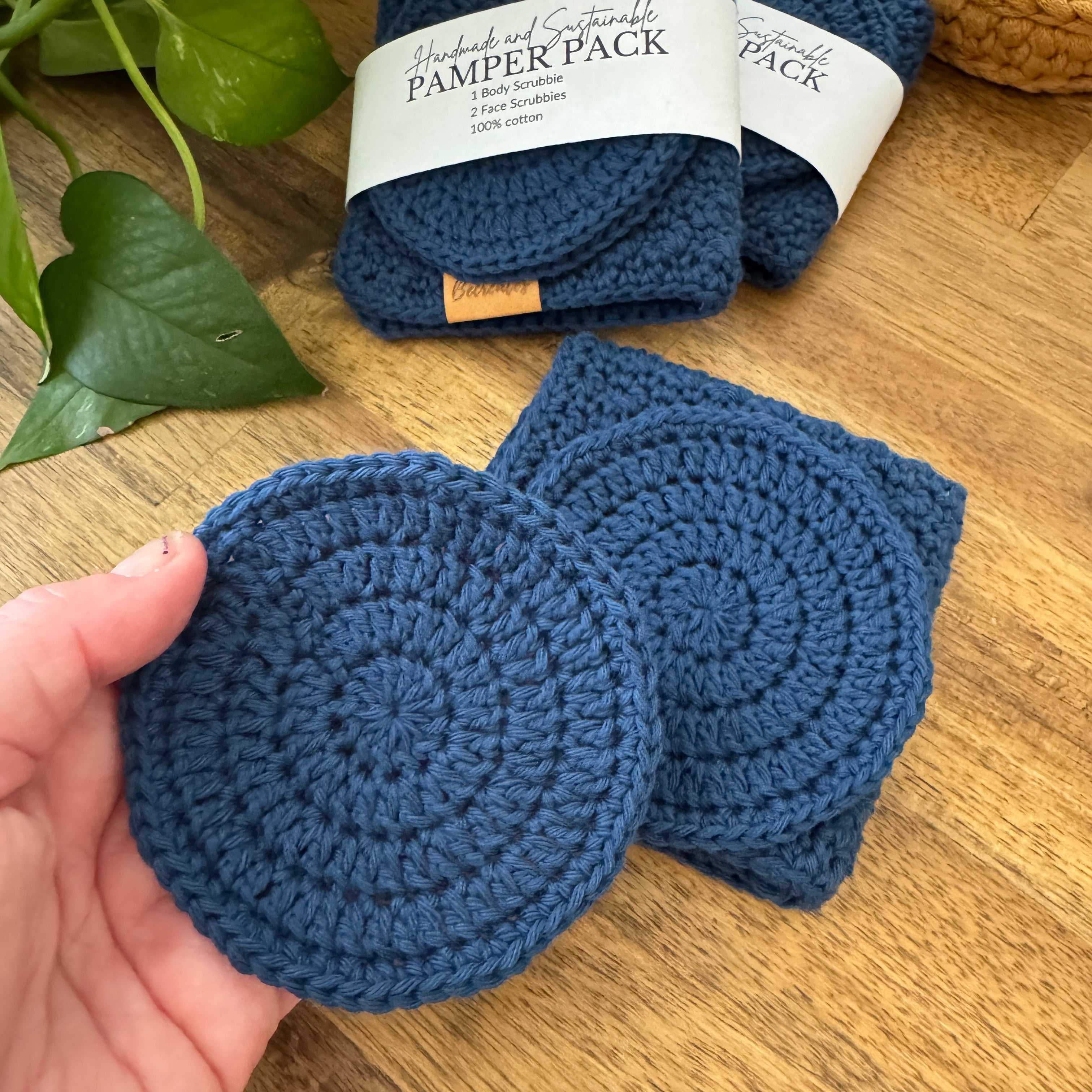 Handmade Pamper Pack | Crochet Body & Face Scrubbie set | Deep Ocean Blue