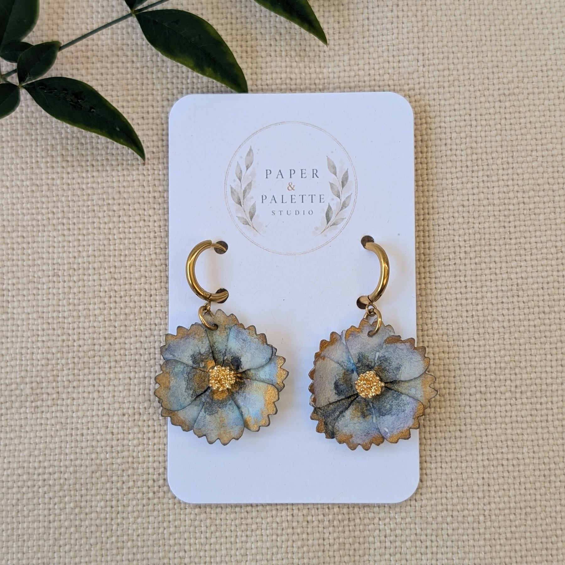 Cosmos Flower Earrings – Hand-Painted Huggie Hoop Statement Earrings