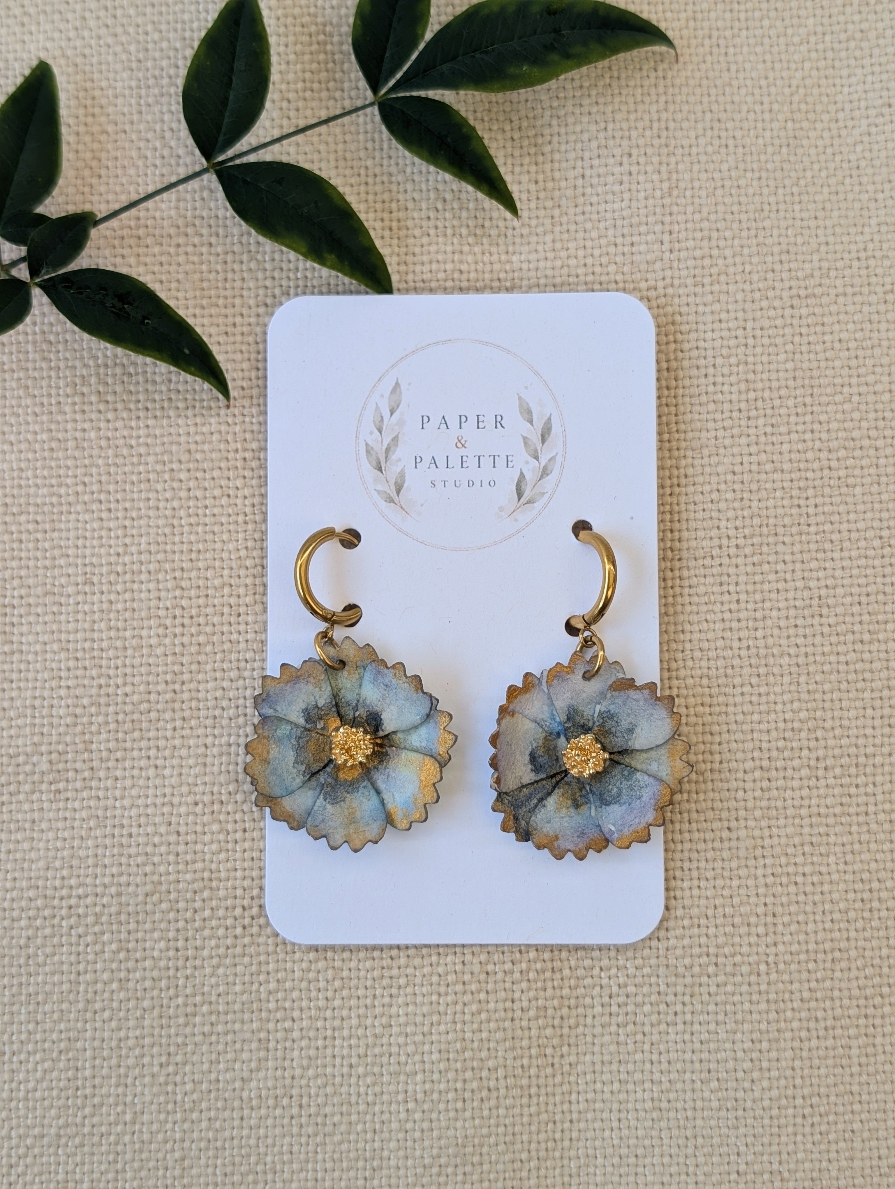 Cosmos Flower Earrings – Hand-Painted Huggie Hoop Statement Earrings