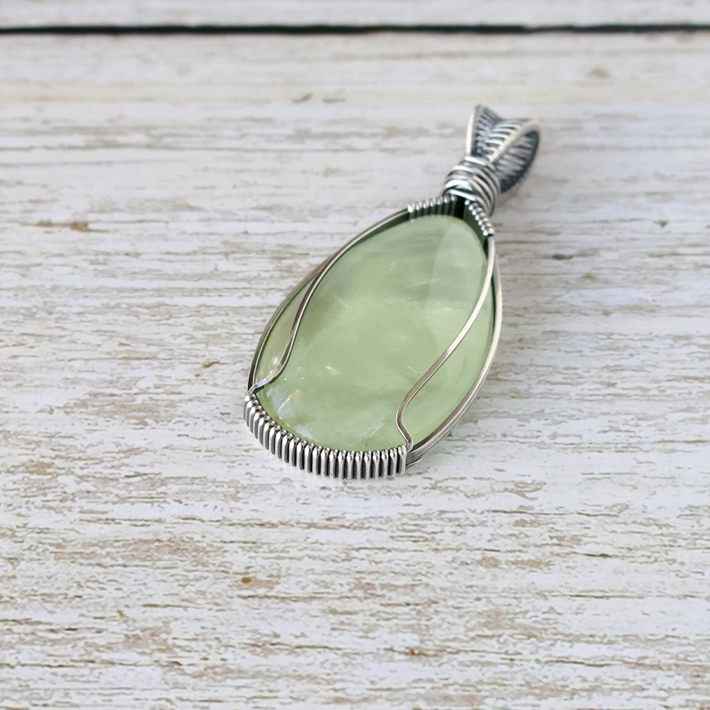 Sterling Silver Prehnite Pendant ~ Gentle Talisman of Alignment