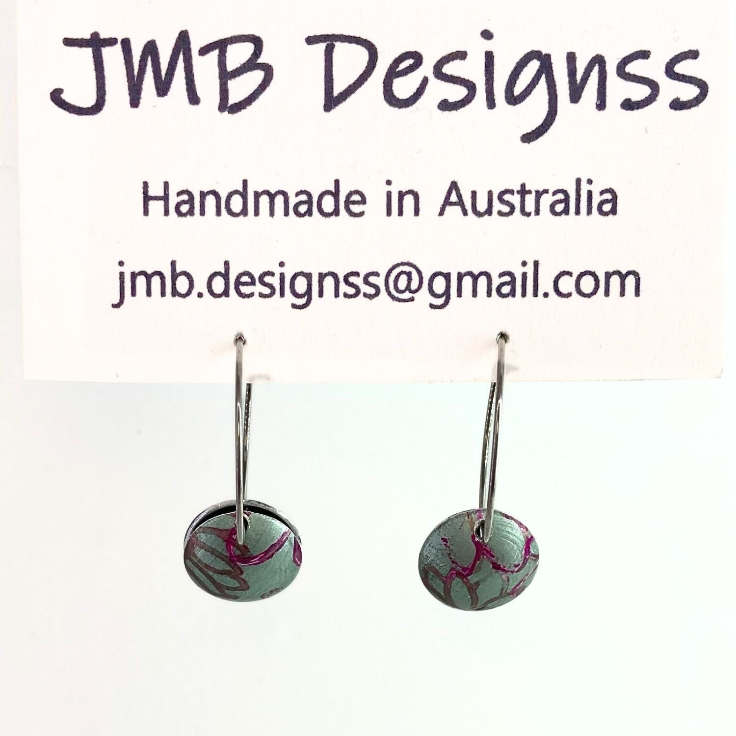 Anodised aluminium earrings hand printed - Midnight Velvet Collection