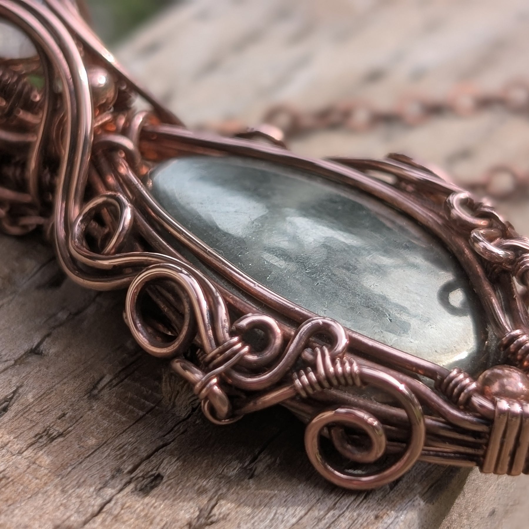 Athena - Pyrite and Moonstone Copper Pendant
