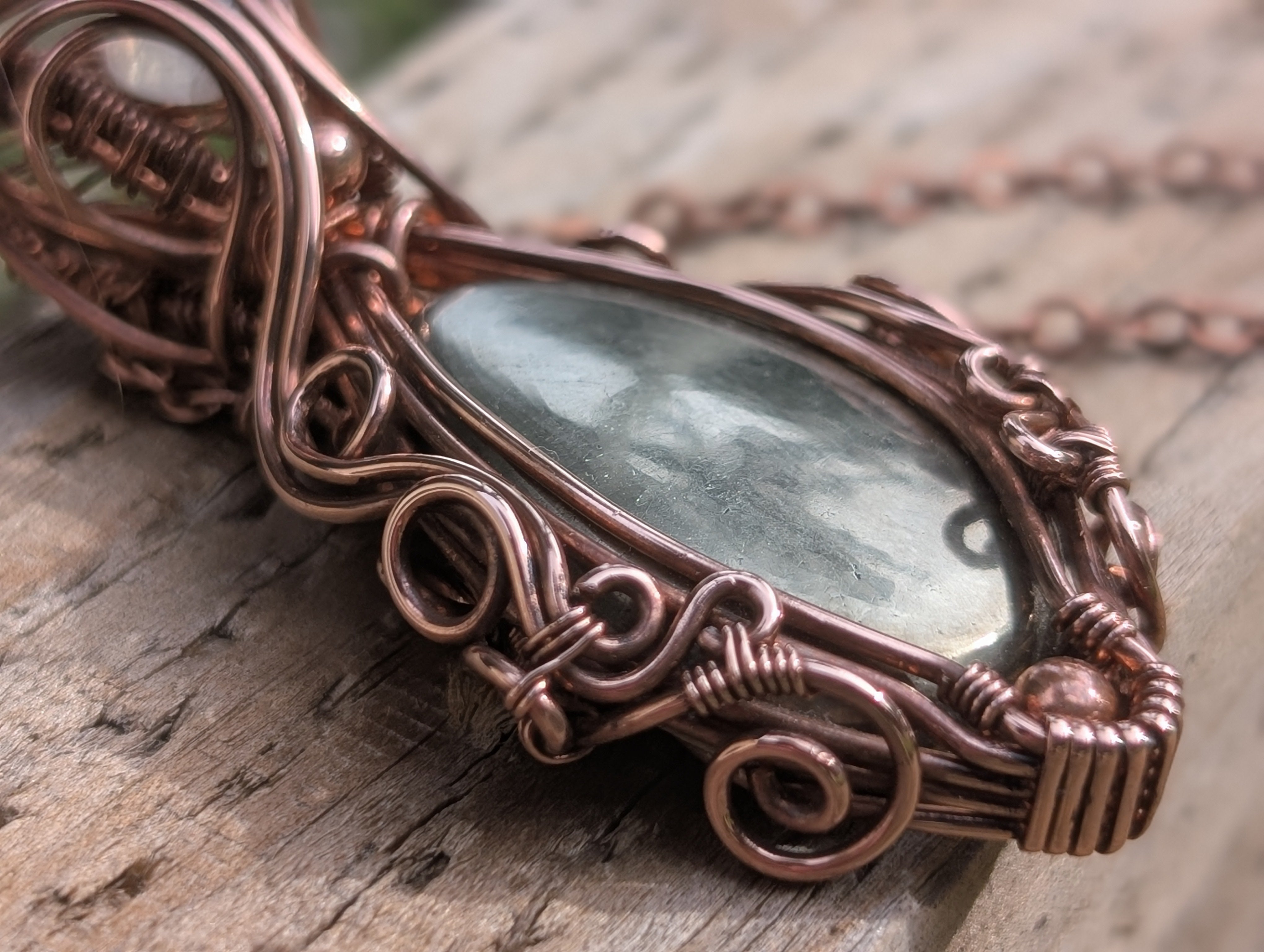 Athena - Pyrite and Moonstone Copper Pendant