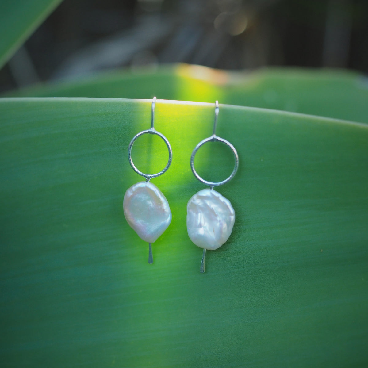 Circle + Pearl Textured Earrings | Sterling Silver | Freshwater Pearls