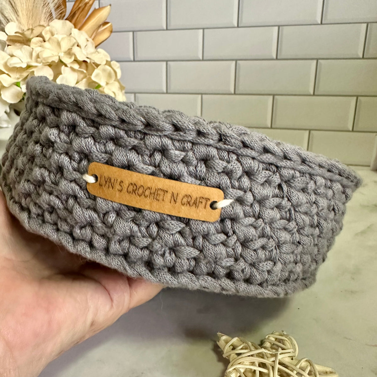 Handcrafted Grey Crochet Basket – Elegant Practical Storage