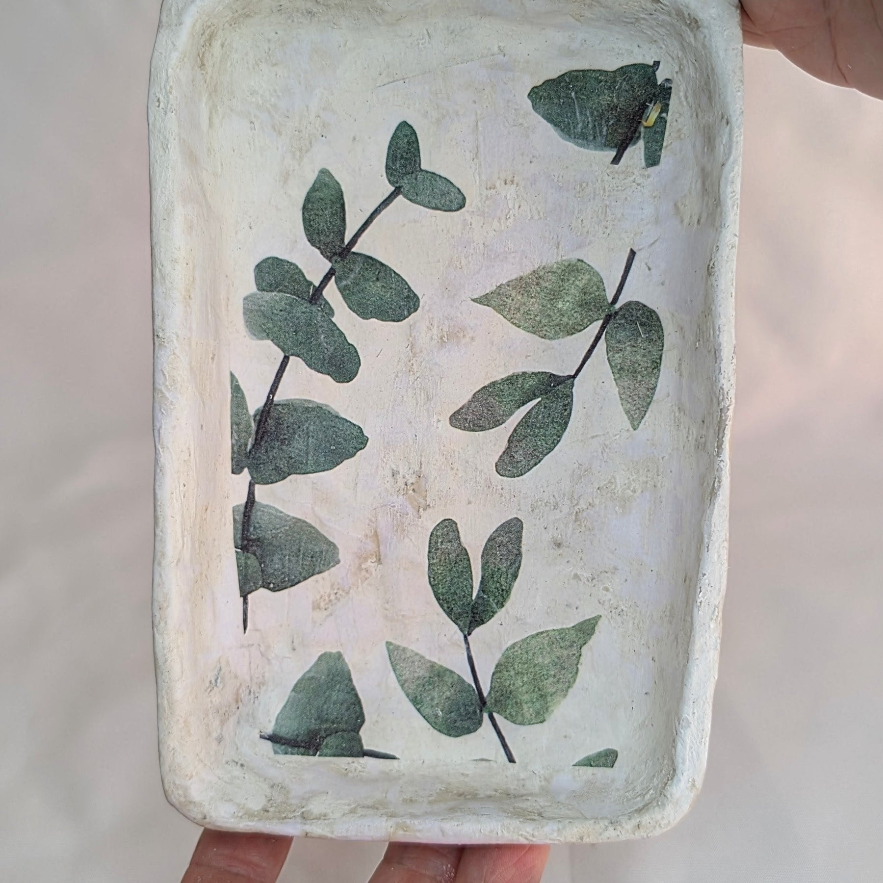 Handmade Paper & Clay Eucalyptus Decoupage Tray