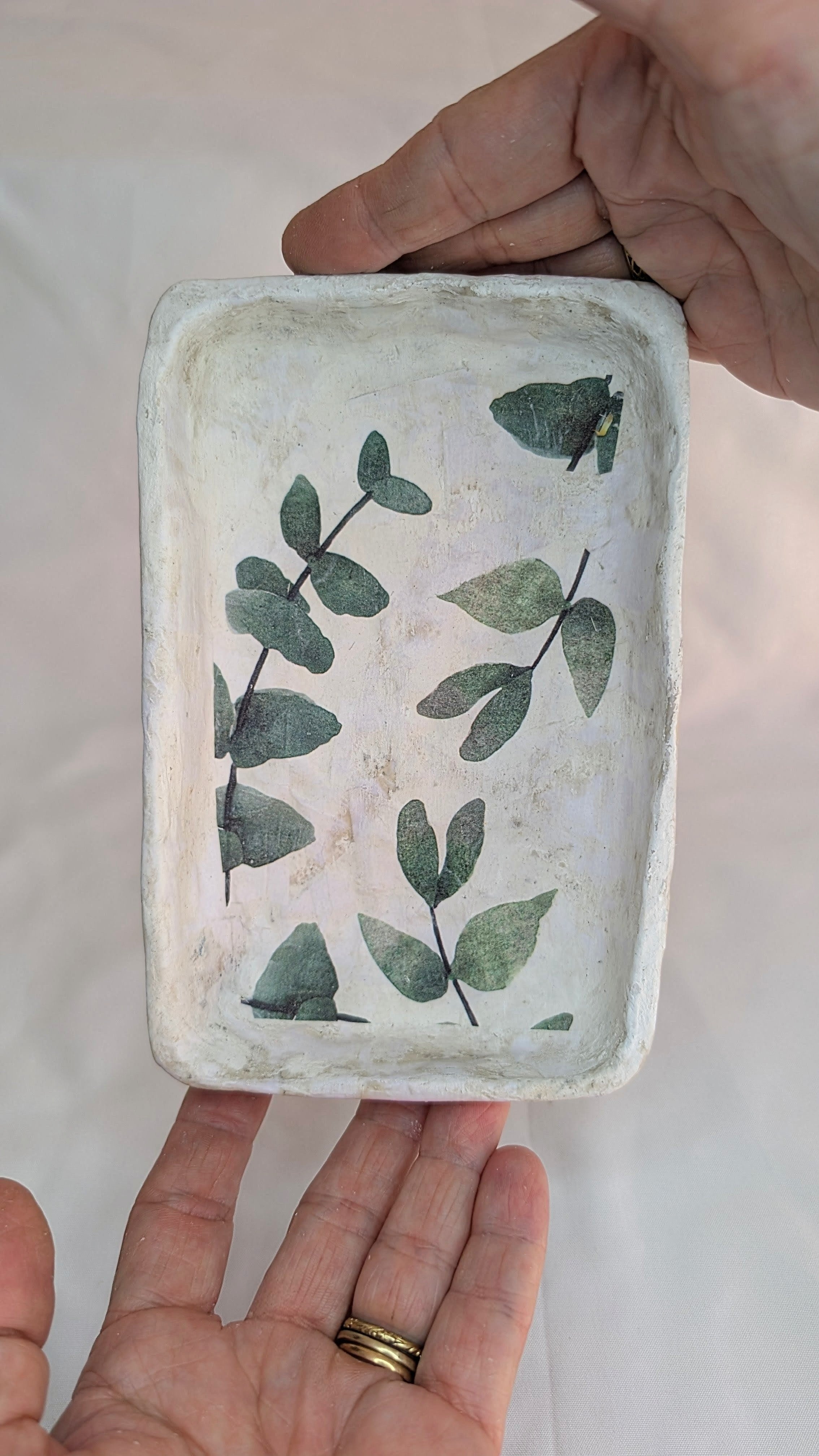Handmade Paper & Clay Eucalyptus Decoupage Tray