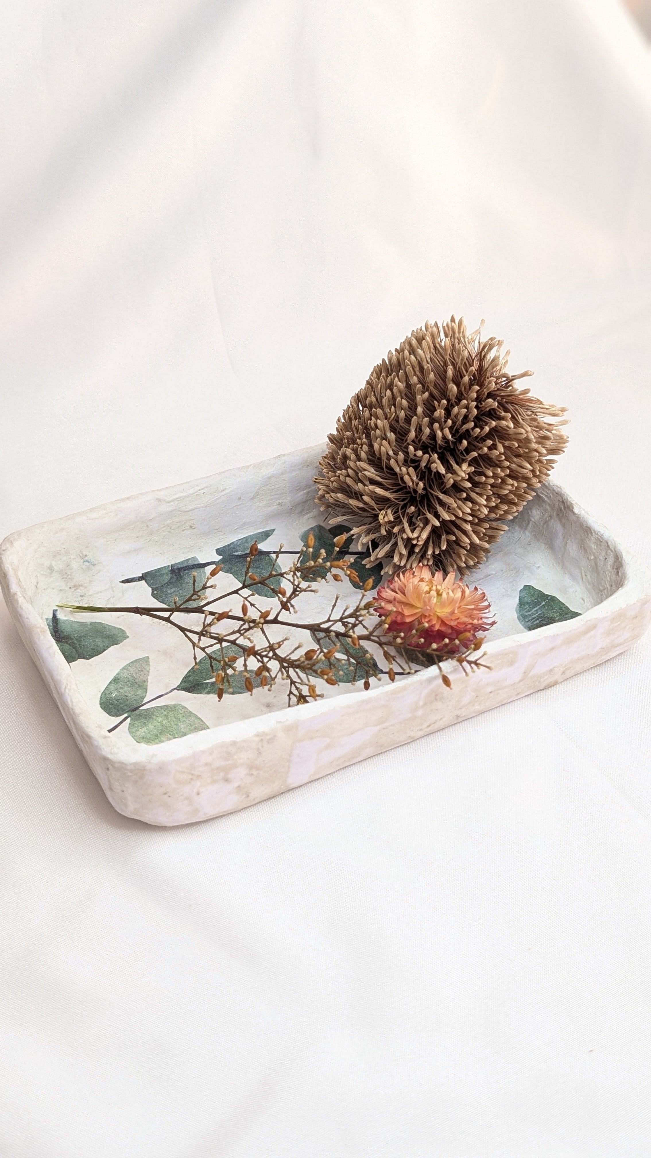 Handmade Paper & Clay Eucalyptus Decoupage Tray