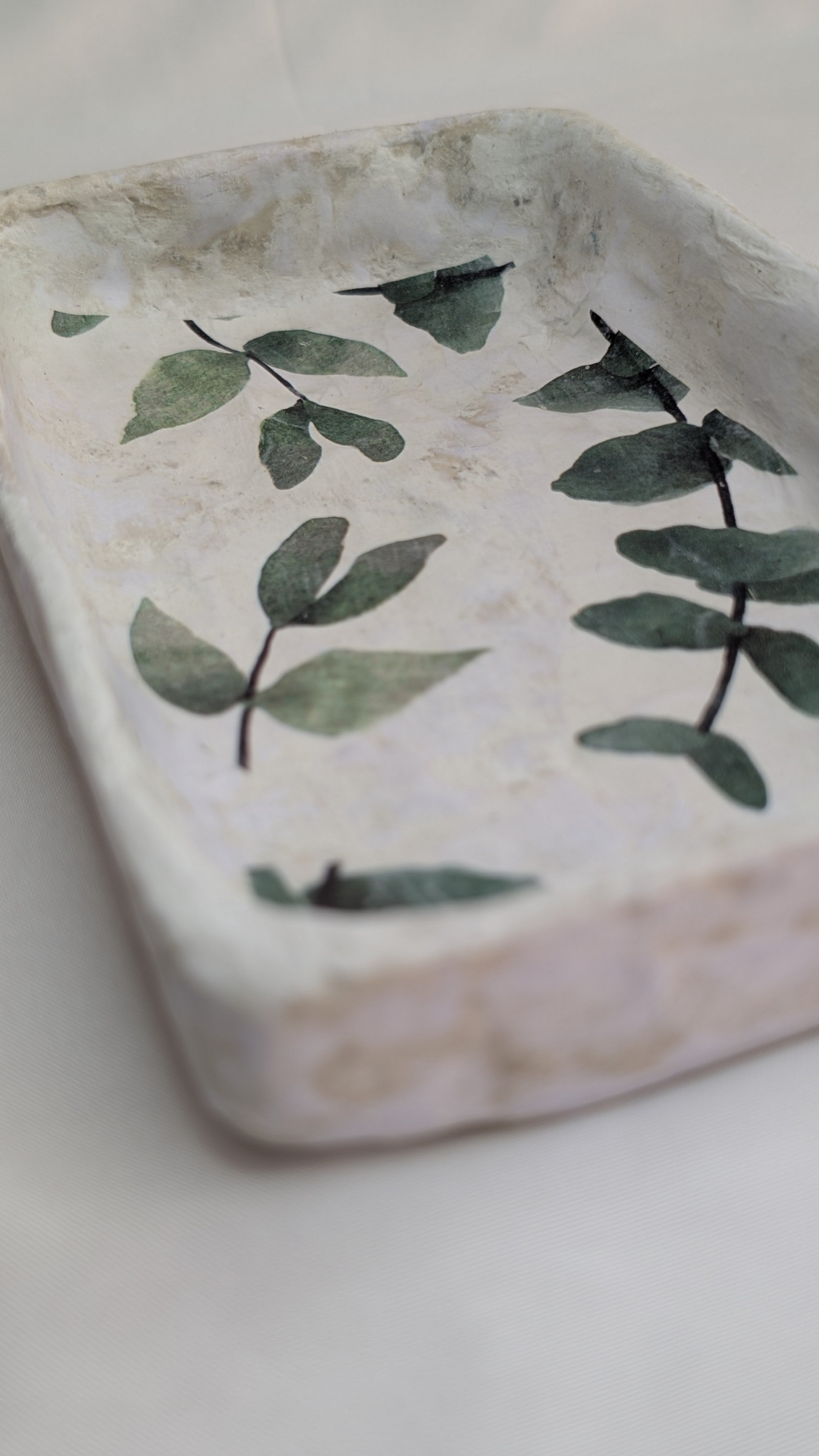 Handmade Paper & Clay Eucalyptus Decoupage Tray