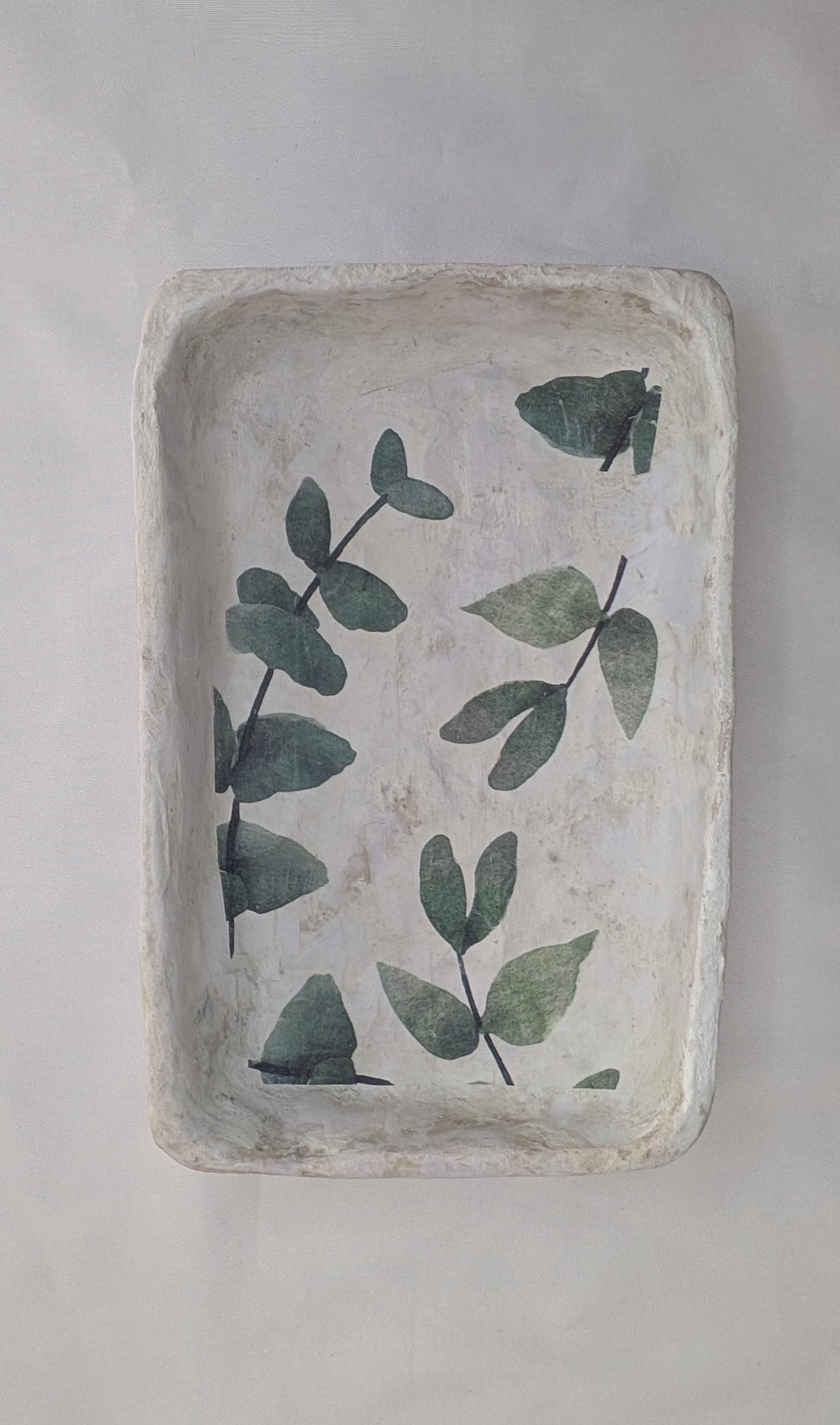 Handmade Paper & Clay Eucalyptus Decoupage Tray