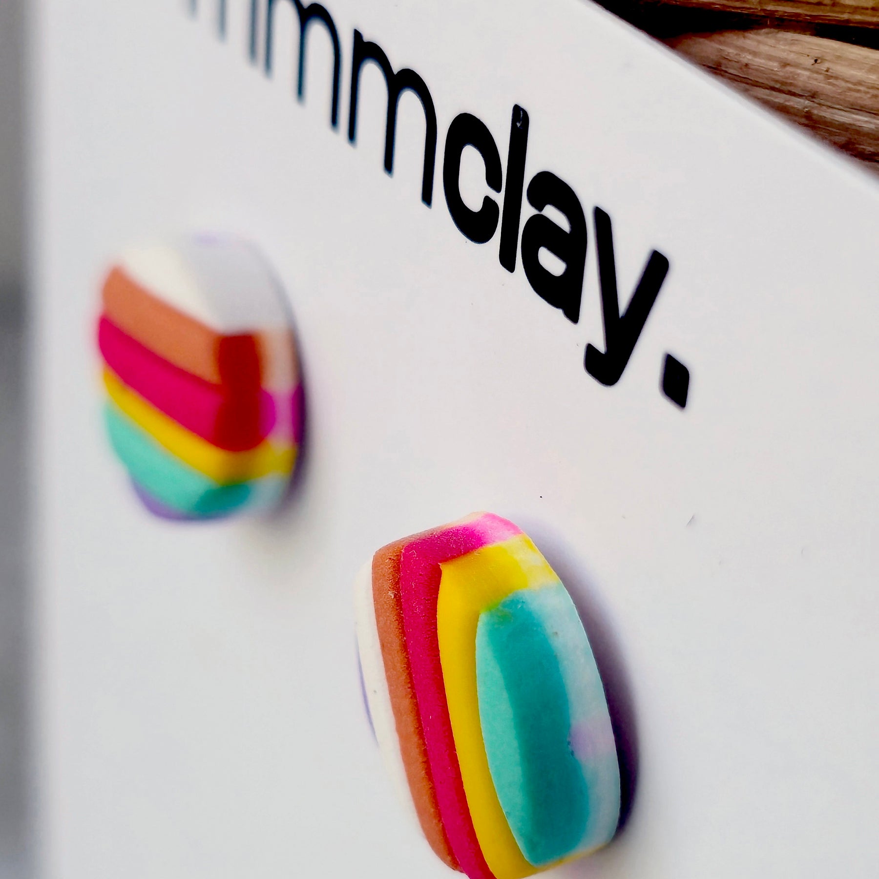 Rainbow Striped Polymer Clay Stud Earrings