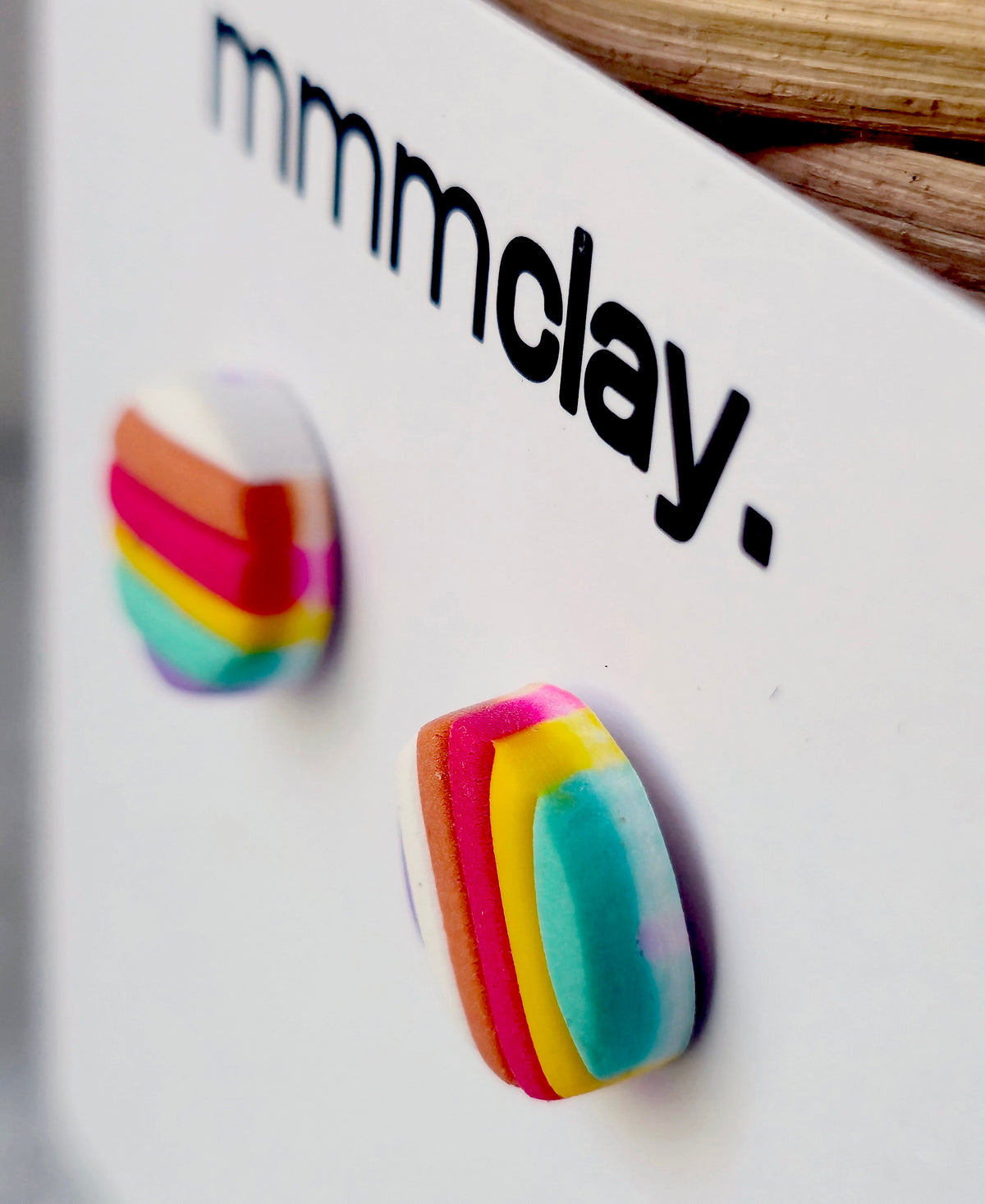 Rainbow Striped Polymer Clay Stud Earrings