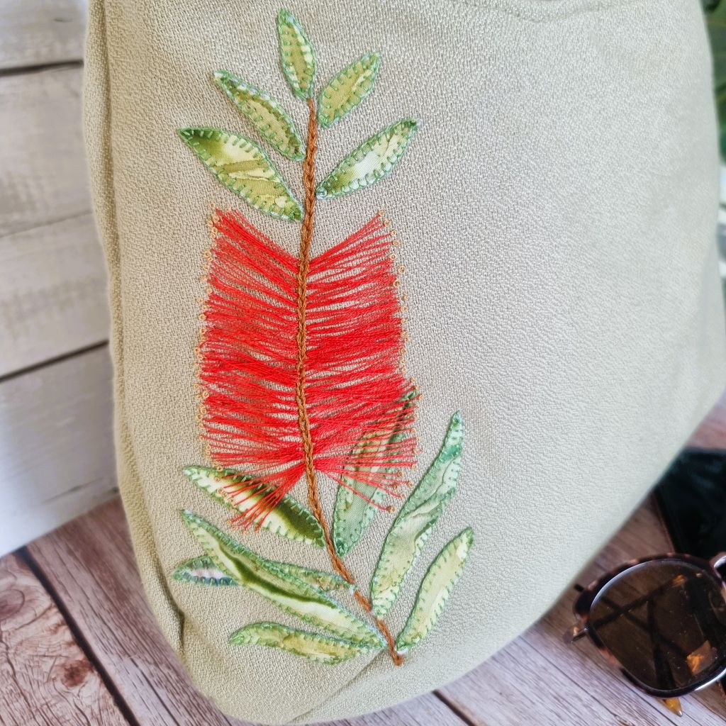 Sadie Jane upcycled hobo bag - appliqued bottle brush