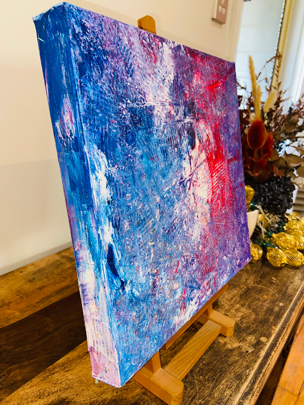 3D Abstract Acrylic Canvas Painting: Colorful Wall Art by Margo Humphries (30.5x30.5cm)