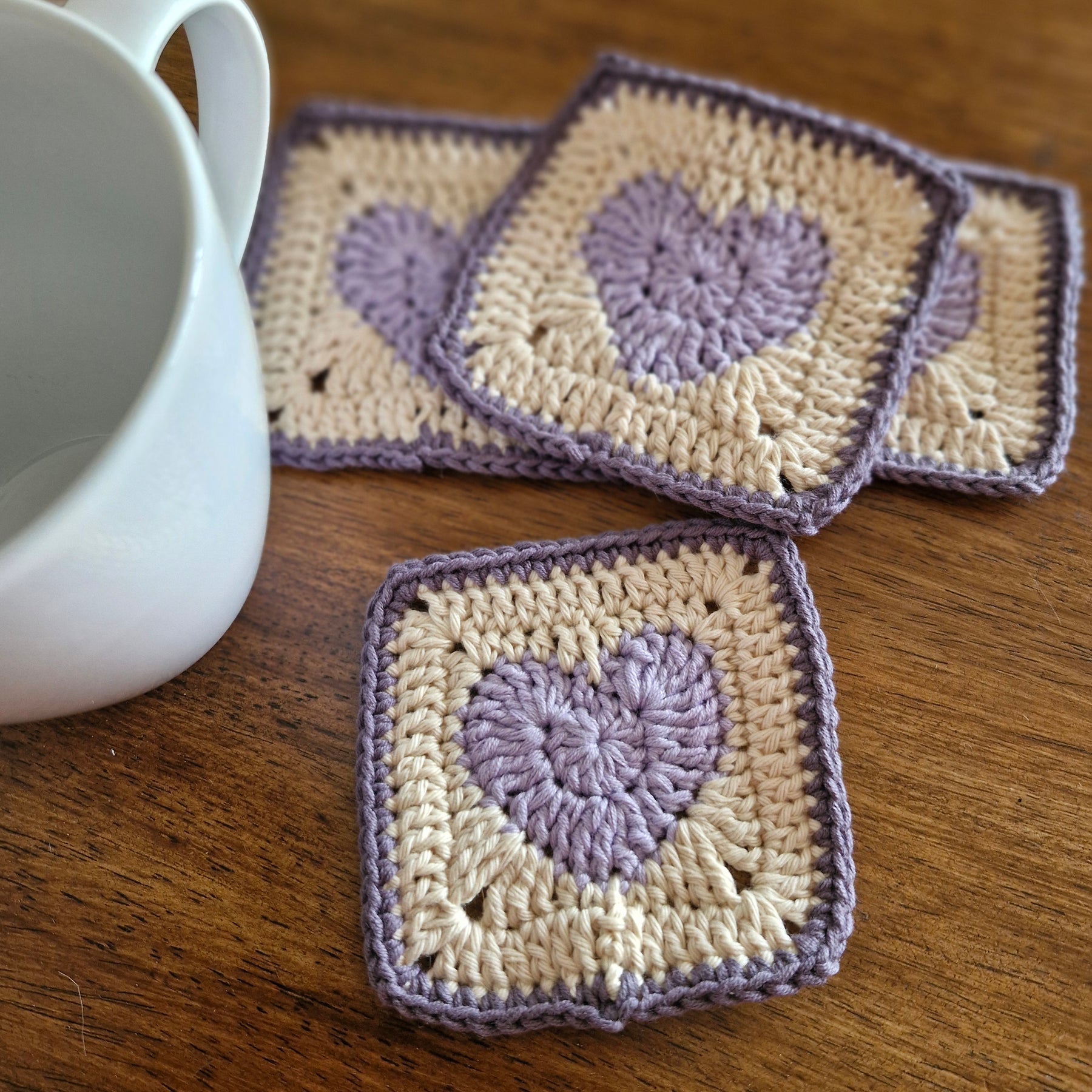 Handmade Crochet Lavender Heart Coasters