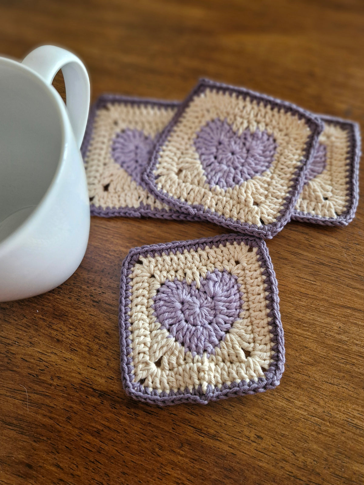 Handmade Crochet Lavender Heart Coasters