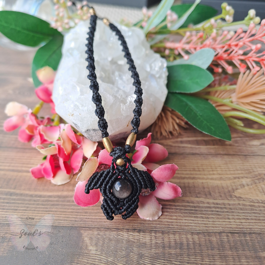 Silver Sheen Obsidian Micro Macramé Necklace