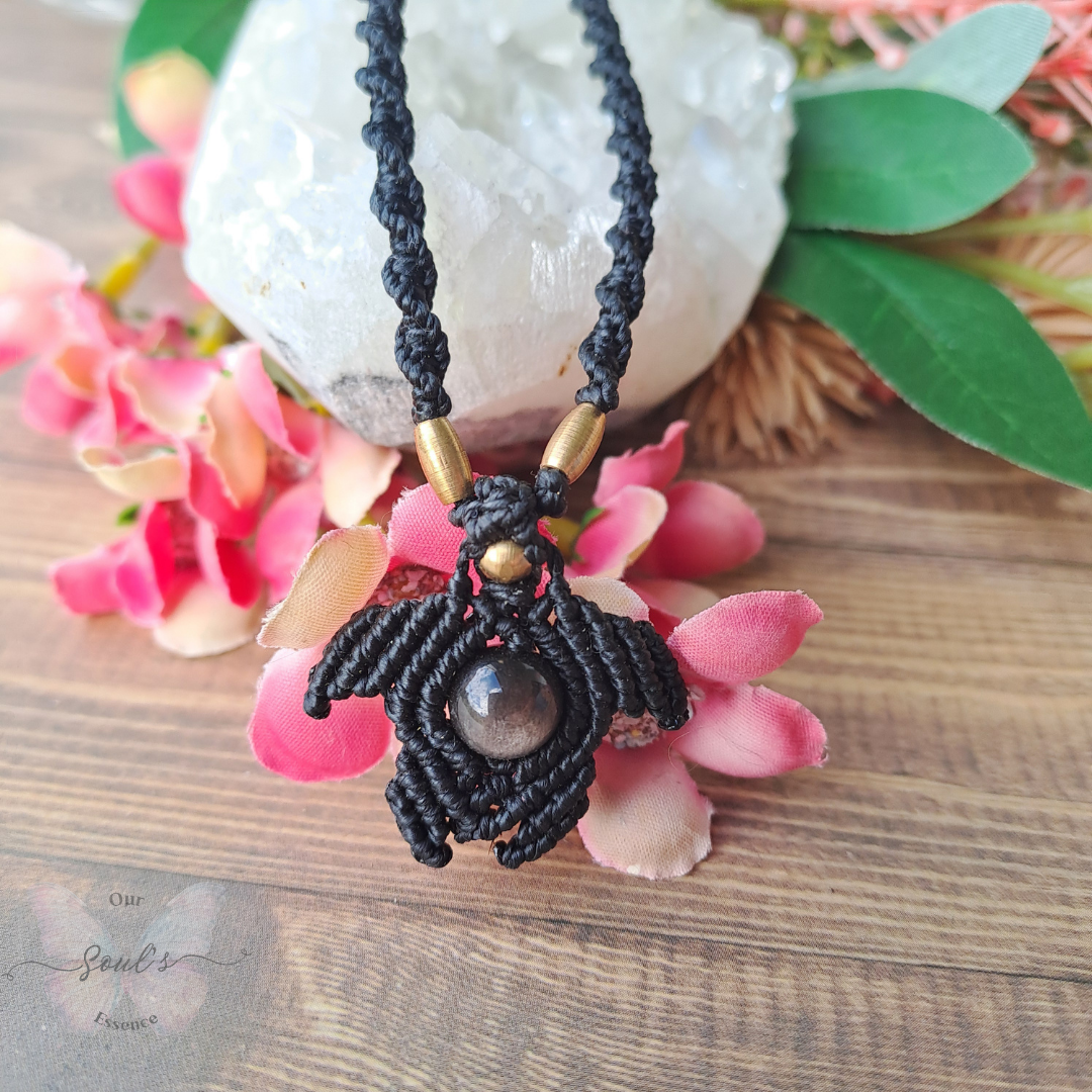 Silver Sheen Obsidian Micro Macramé Necklace