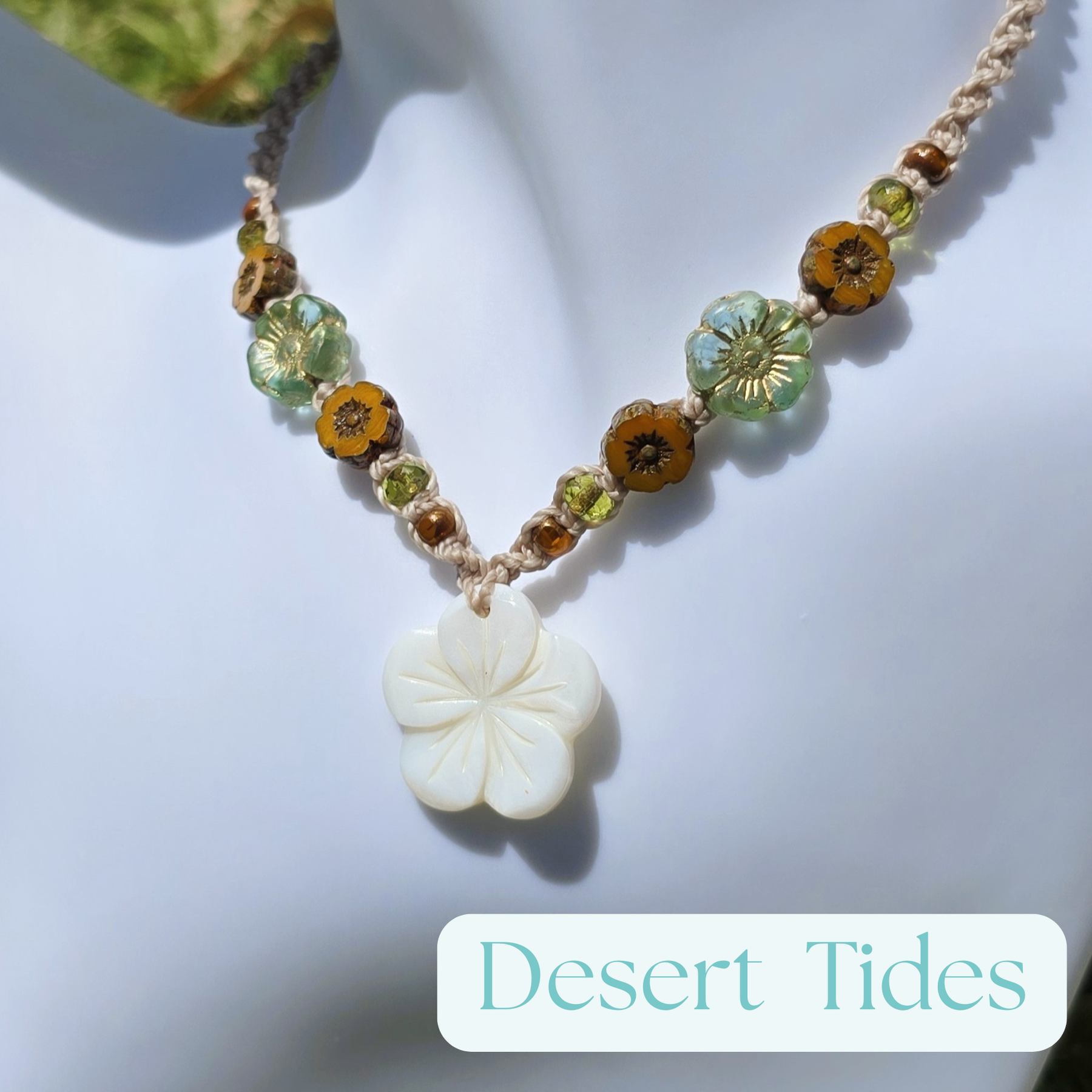 Flower Necklace with Mother of Pearl and Czech Glass Beads
