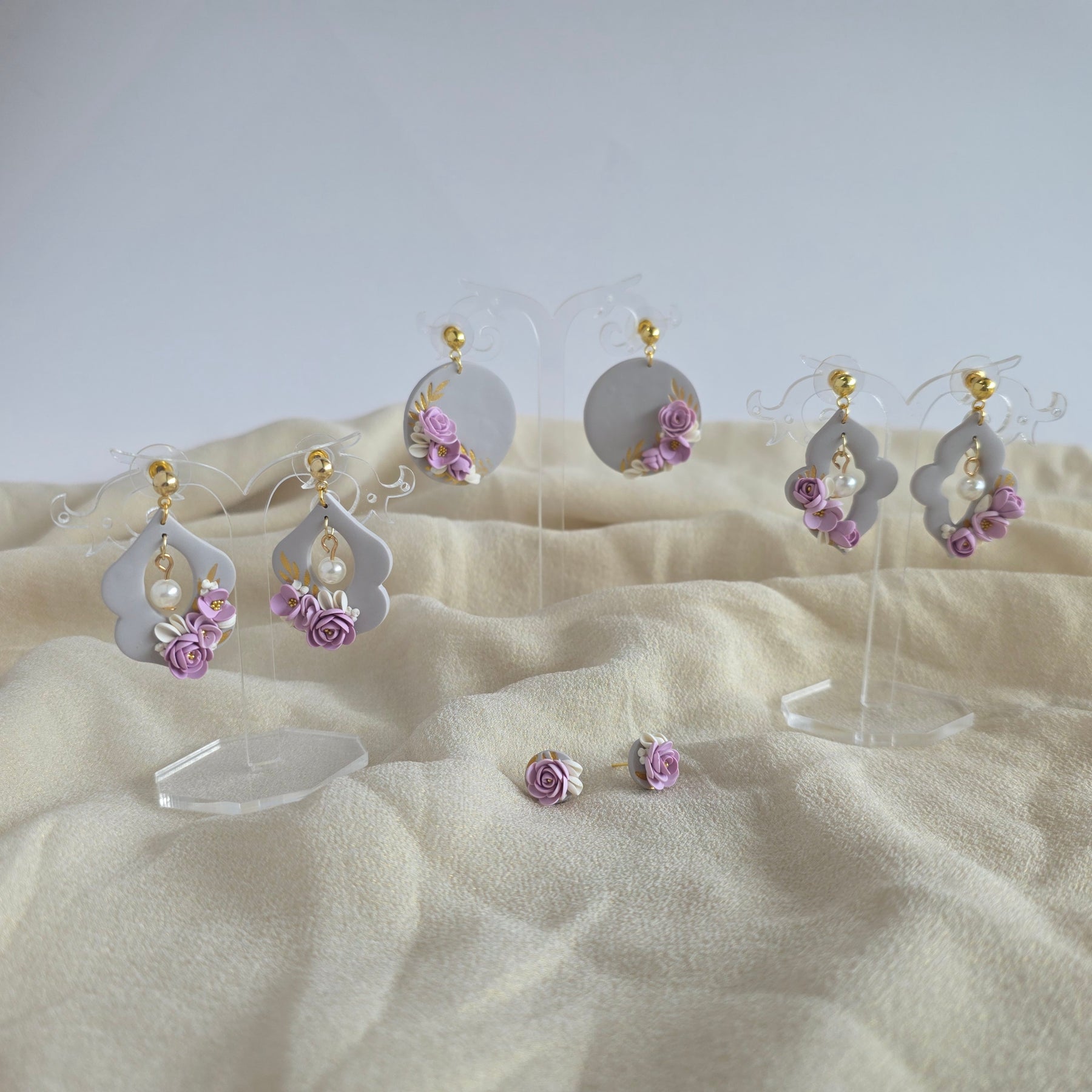 Blush Pink Floral Polymer Clay Earrings | Handmade Flower Earrings | Lightweight Gold & Pearl Statement Earrings | Bridal Jewellery | Gift for Her
