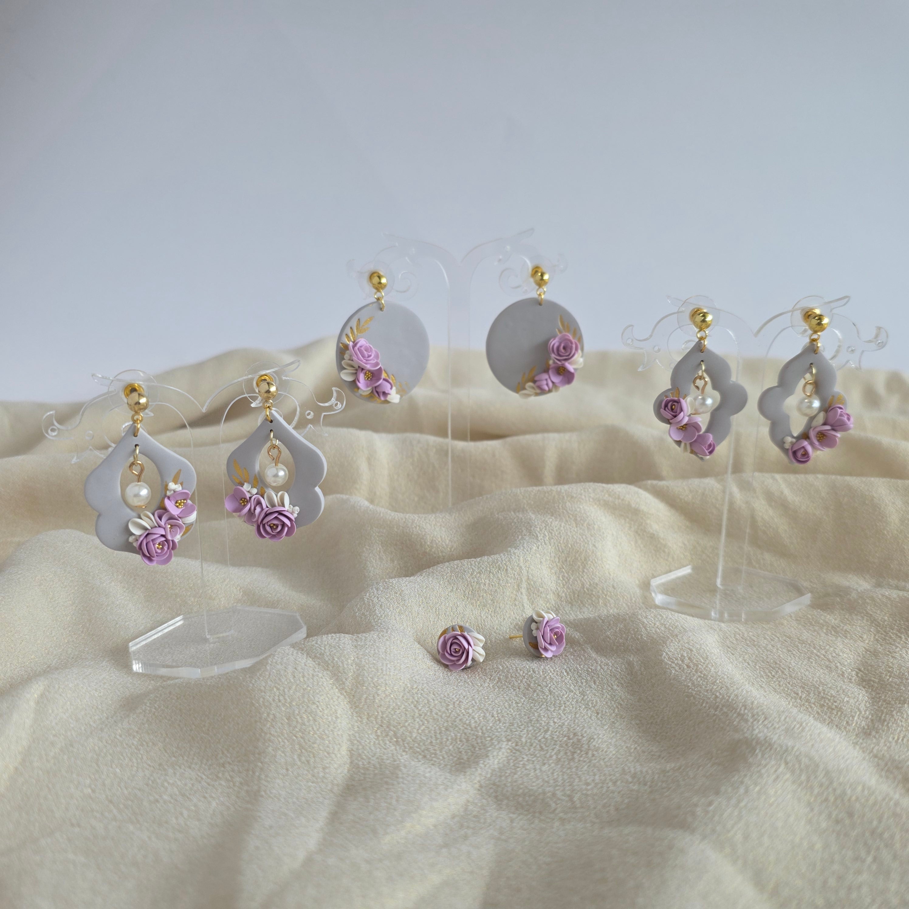 Blush Pink Floral Polymer Clay Earrings | Handmade Flower Earrings | Lightweight Gold & Pearl Statement Earrings | Bridal Jewellery | Gift for Her