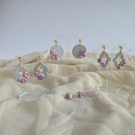 Blush Pink Floral Polymer Clay Earrings | Handmade Flower Earrings | Lightweight Gold & Pearl Statement Earrings | Bridal Jewellery | Gift for Her