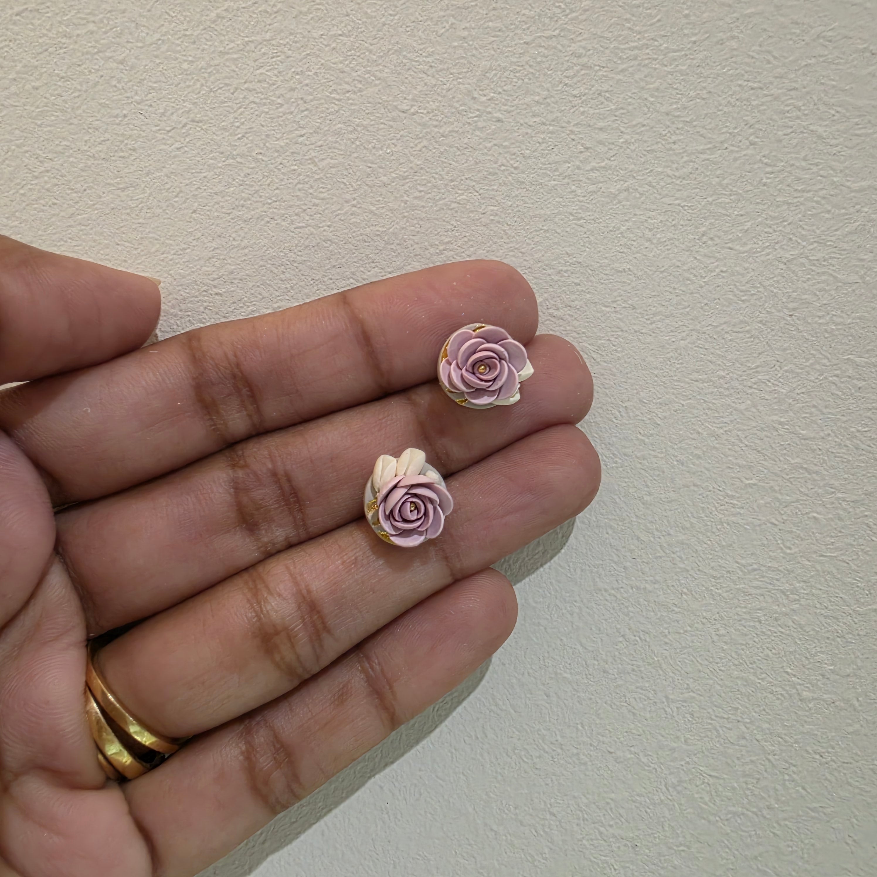 Blush Pink Floral Polymer Clay Earrings | Handmade Flower Earrings | Lightweight Gold & Pearl Statement Earrings | Bridal Jewellery | Gift for Her