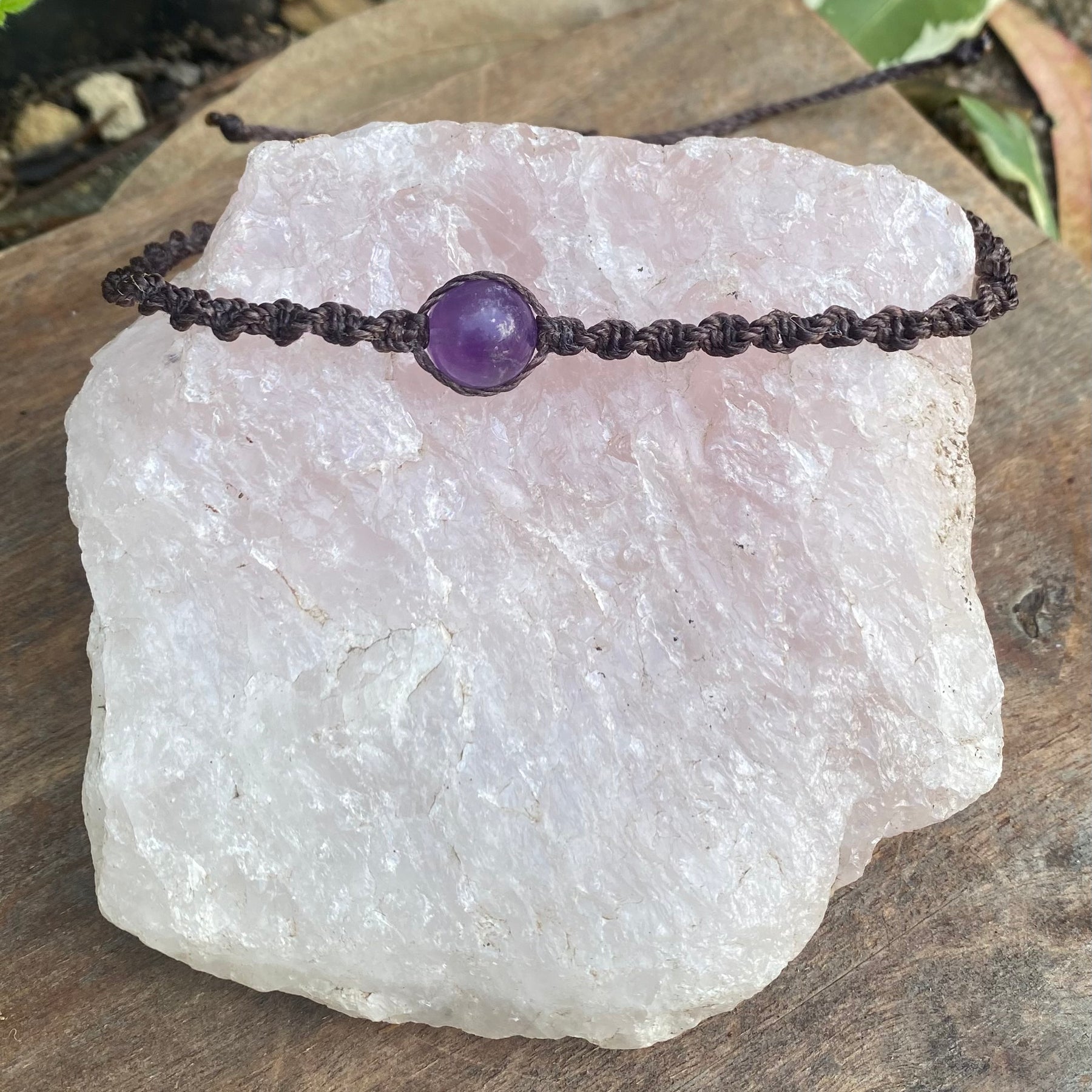 Amethyst Beaded Anklet: Macrame Adjustable Waterproof