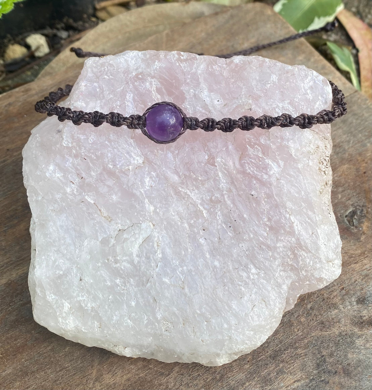 Amethyst Beaded Anklet: Macrame Adjustable Waterproof