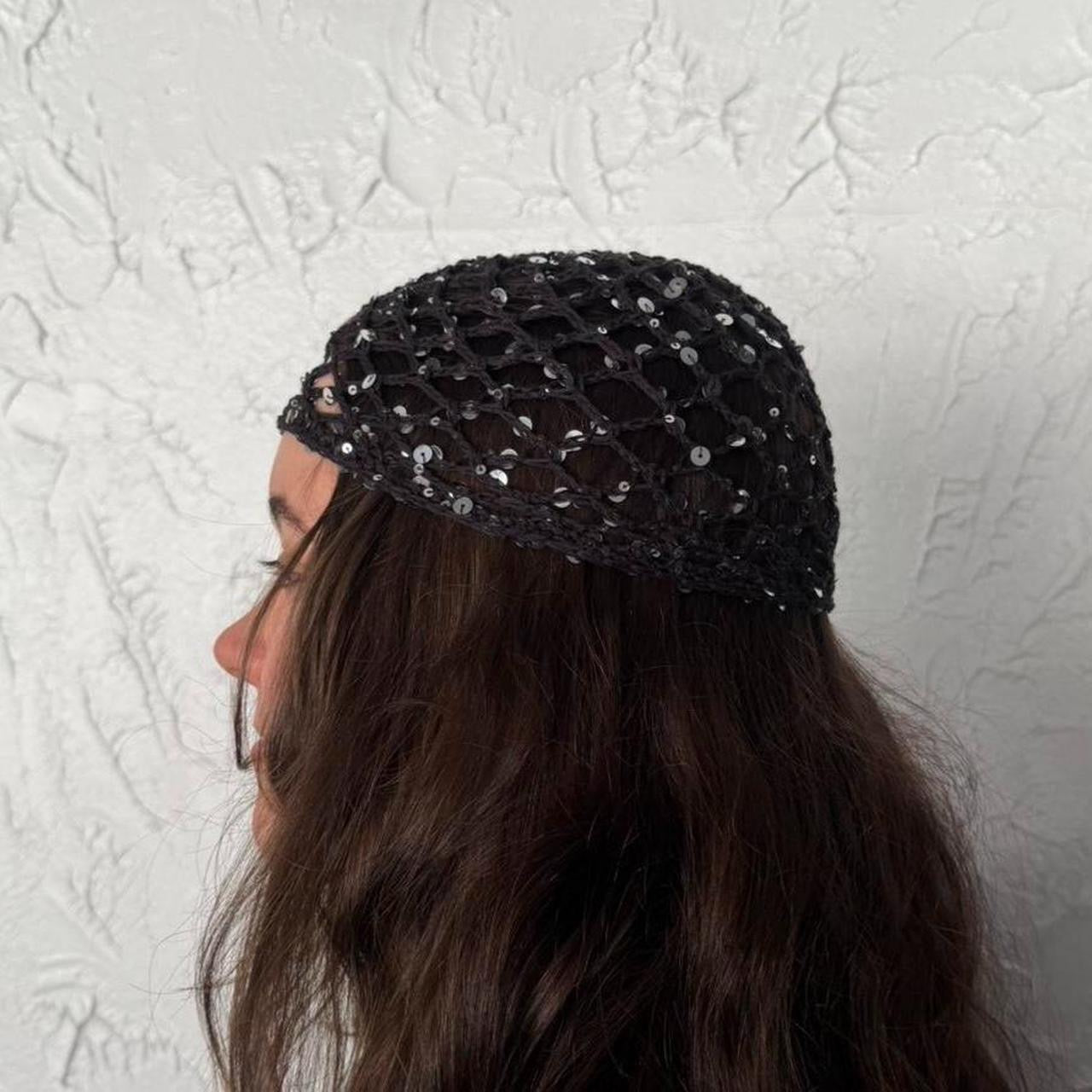 Black with Black Sequin Crochet Wave Hat