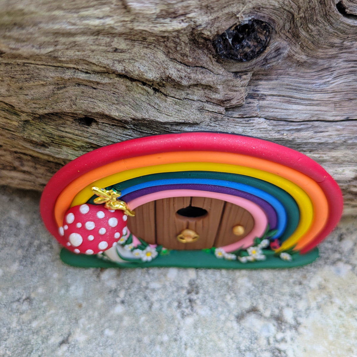 Mini Rainbow Fairy Door with Golden Fairy