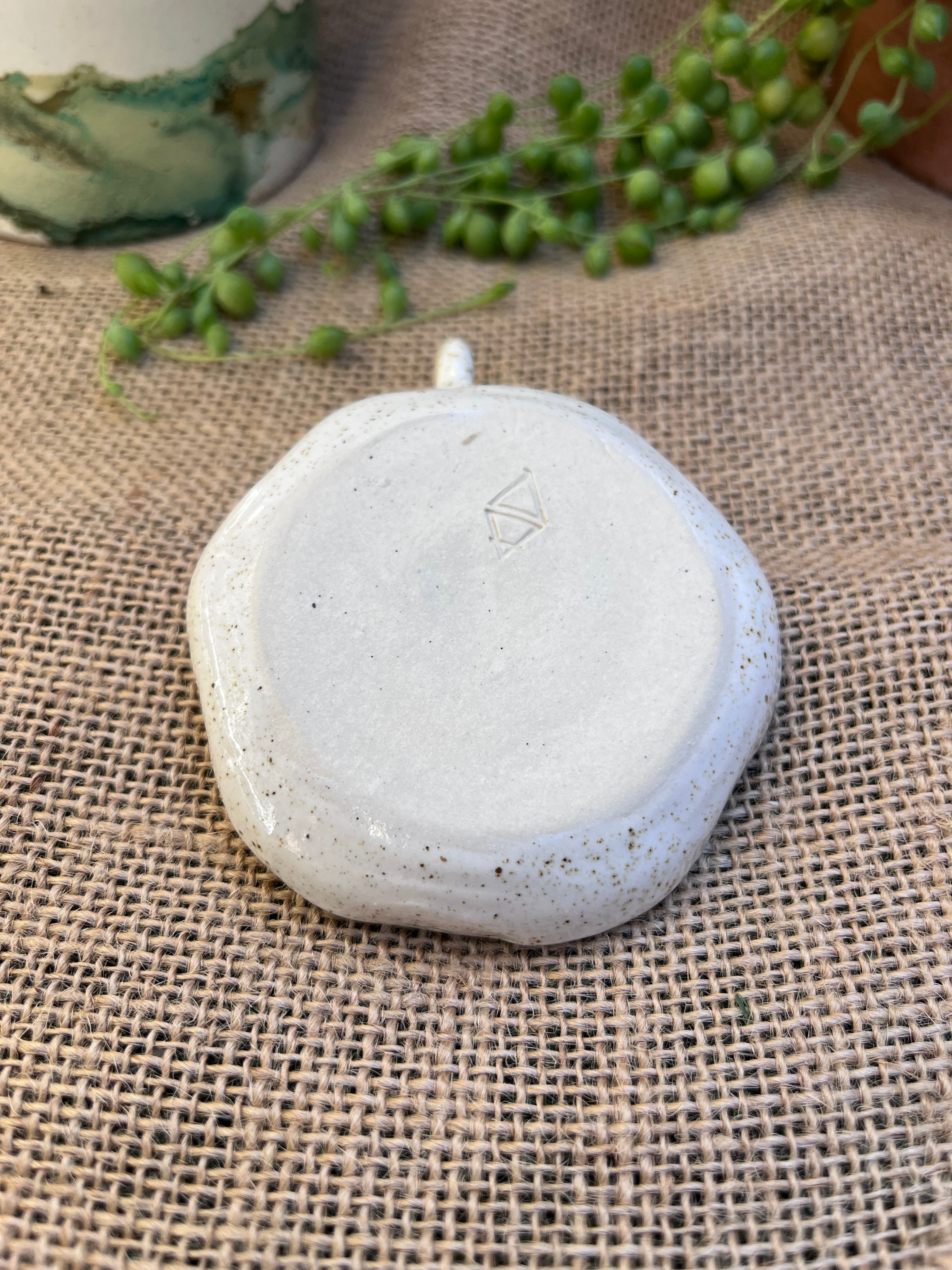Petite Ceramic candlestick holder with Beeswax candle.