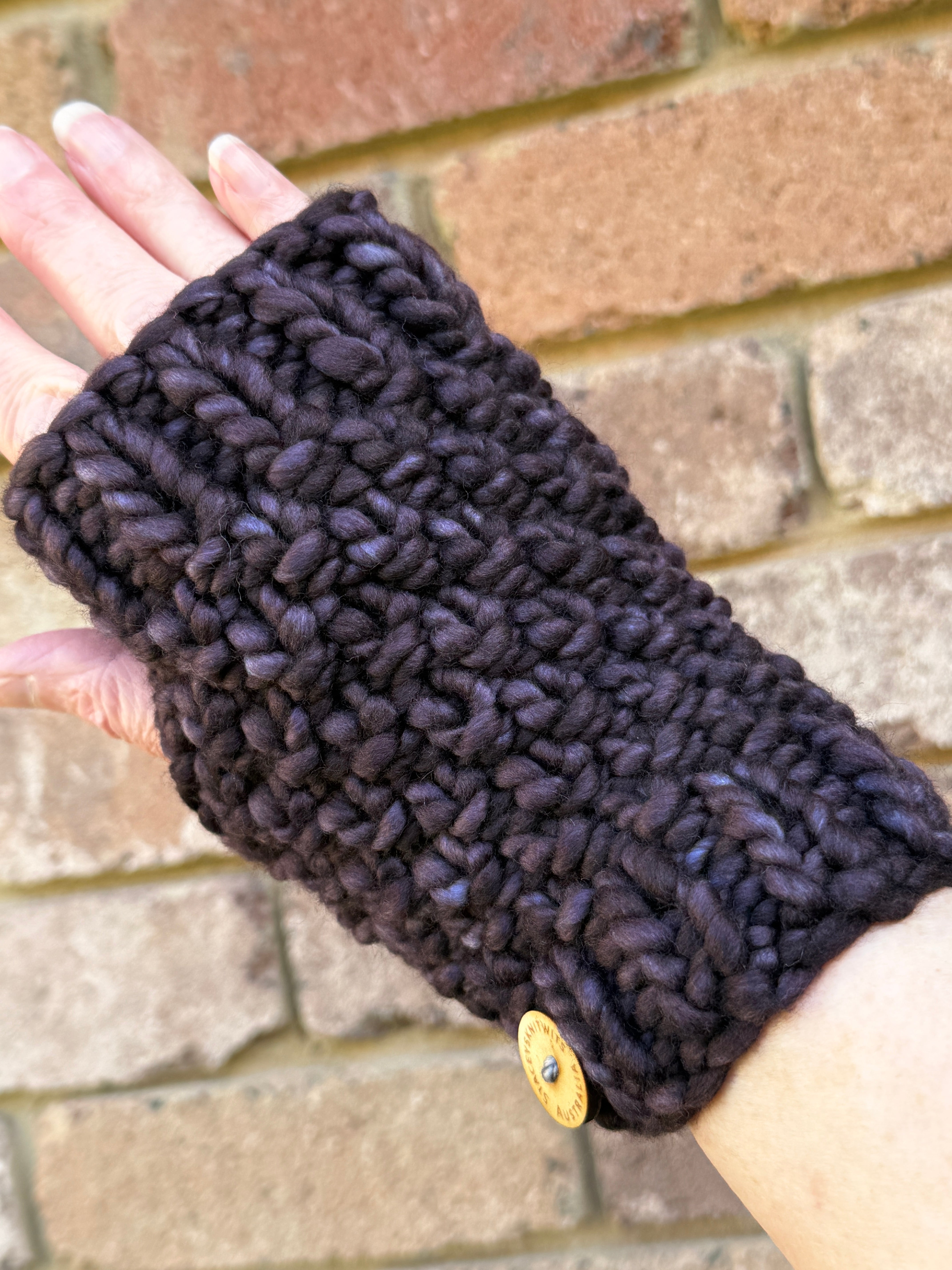 Hand Knitted Handwarmers, Charcoal Grey Merino Fingerless Gloves