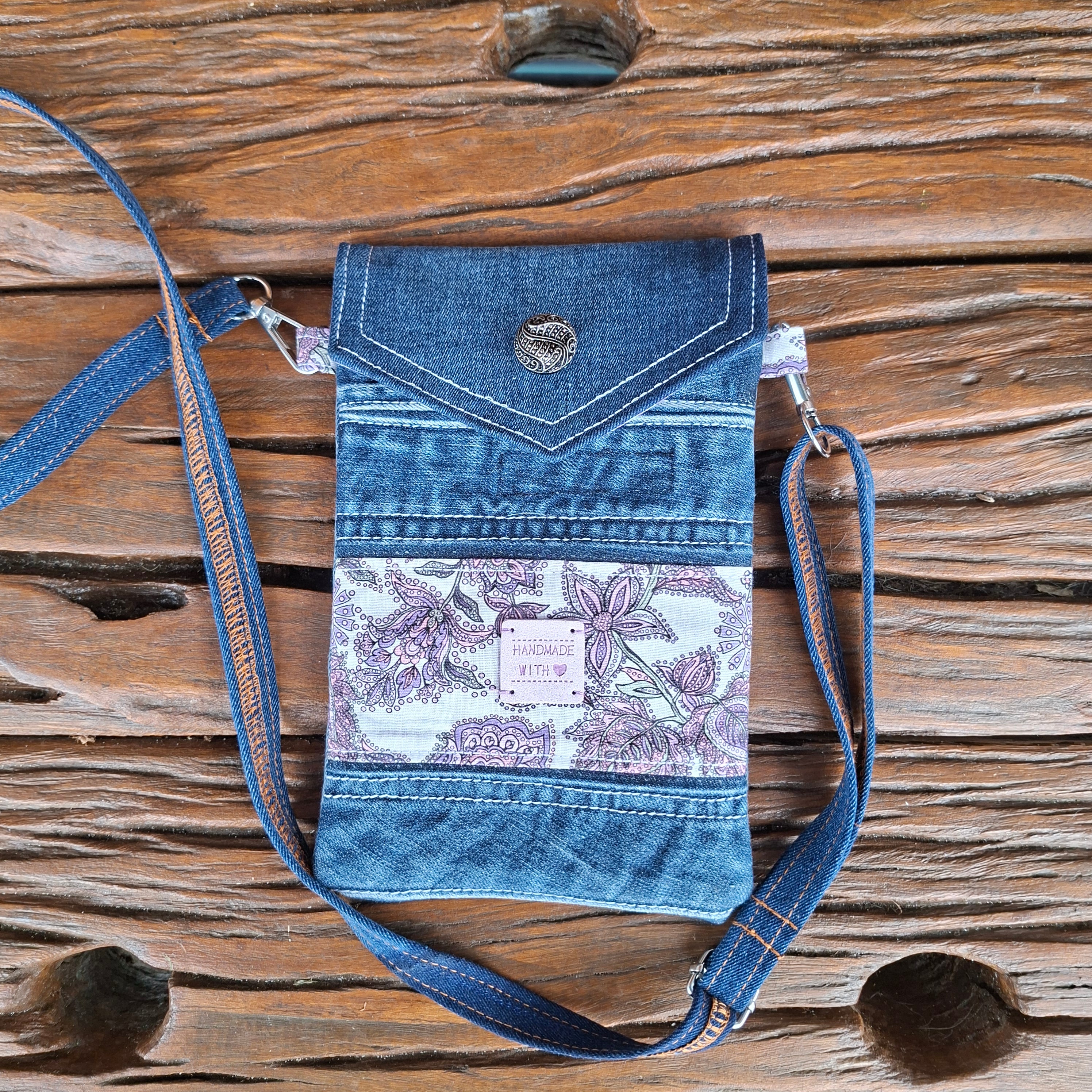 Recycled Denim & Floral Mauve Print Mobile Phone or Glasses Case