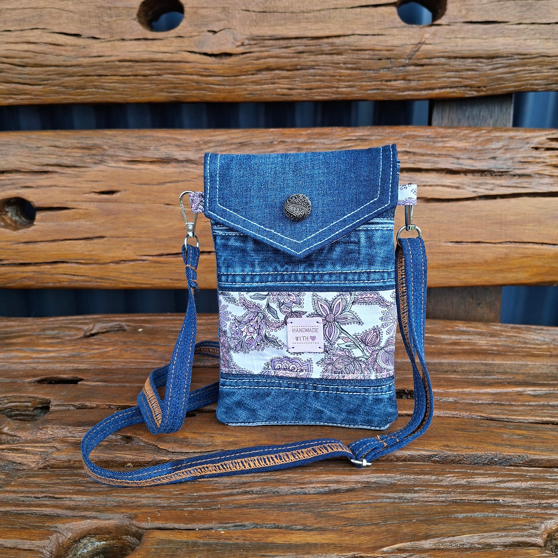 Recycled Denim & Floral Mauve Print Mobile Phone or Glasses Case