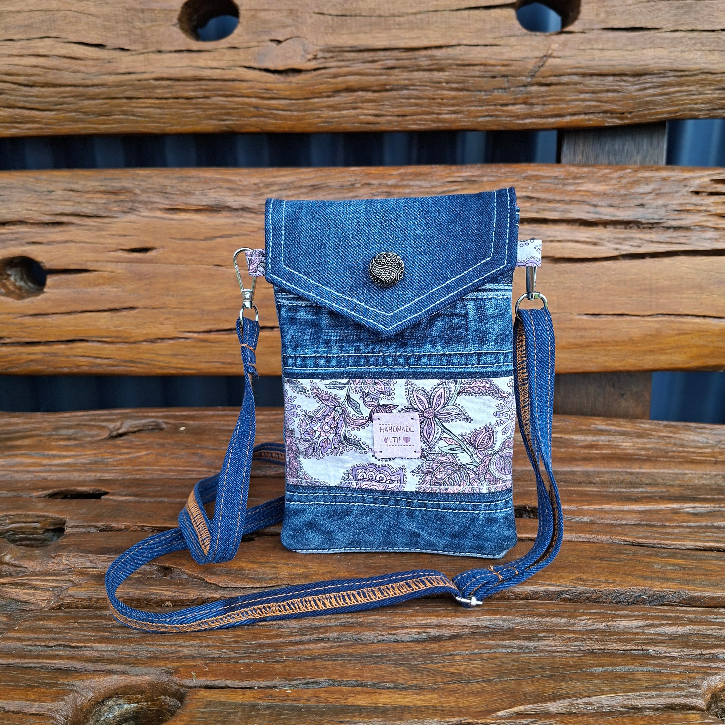 Recycled Denim & Floral Mauve Print Mobile Phone or Glasses Case