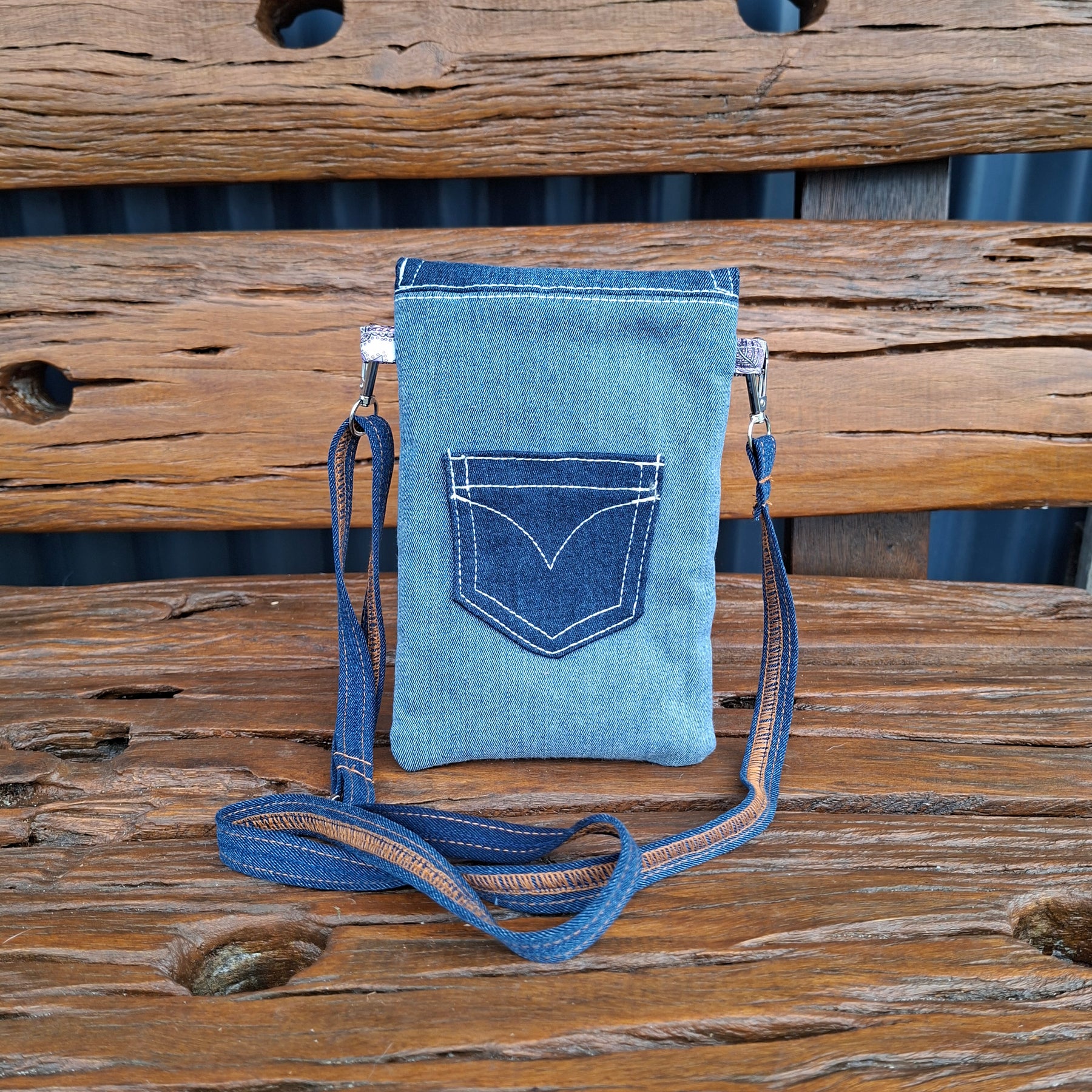 Recycled Denim & Floral Mauve Print Mobile Phone or Glasses Case