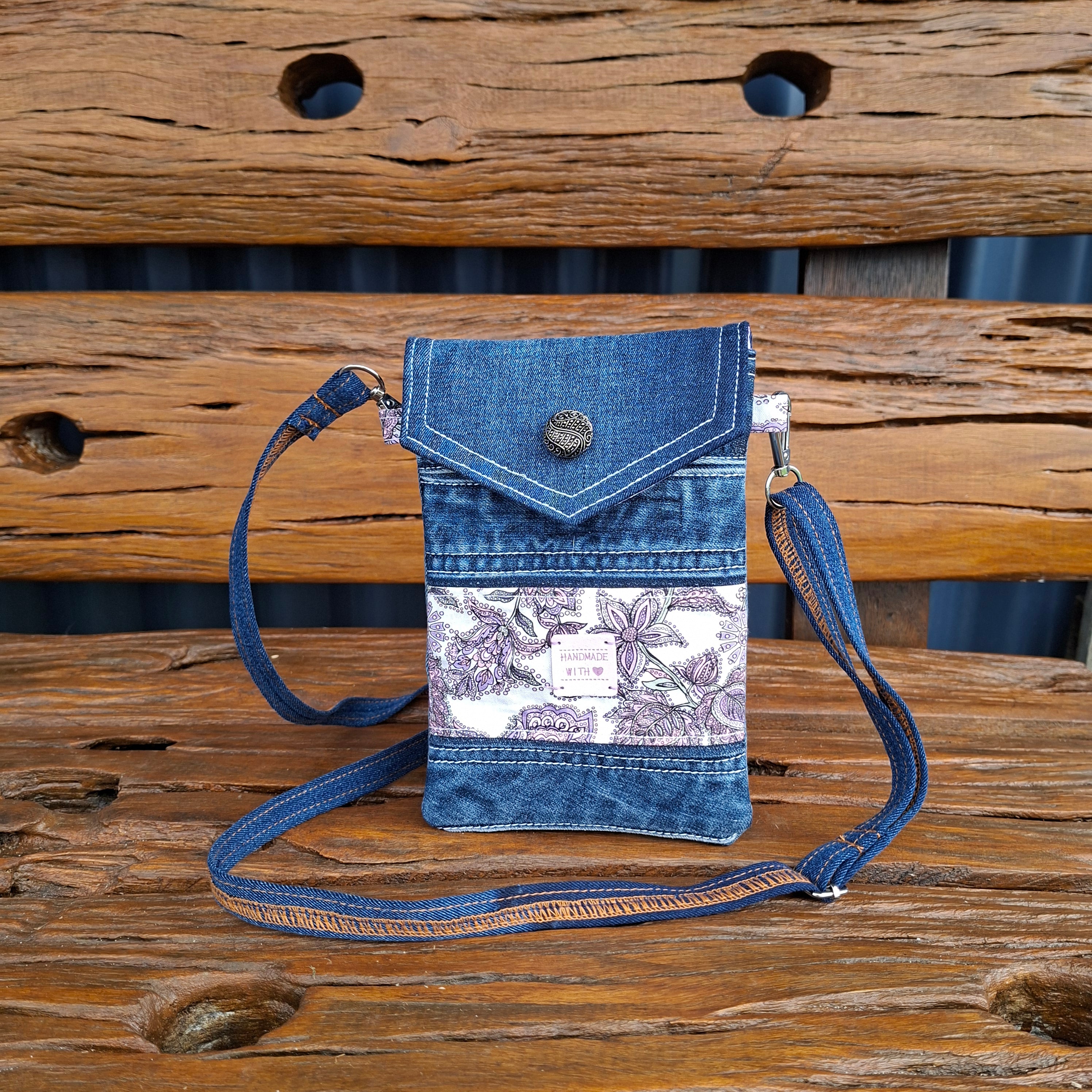 Recycled Denim & Floral Mauve Print Mobile Phone or Glasses Case