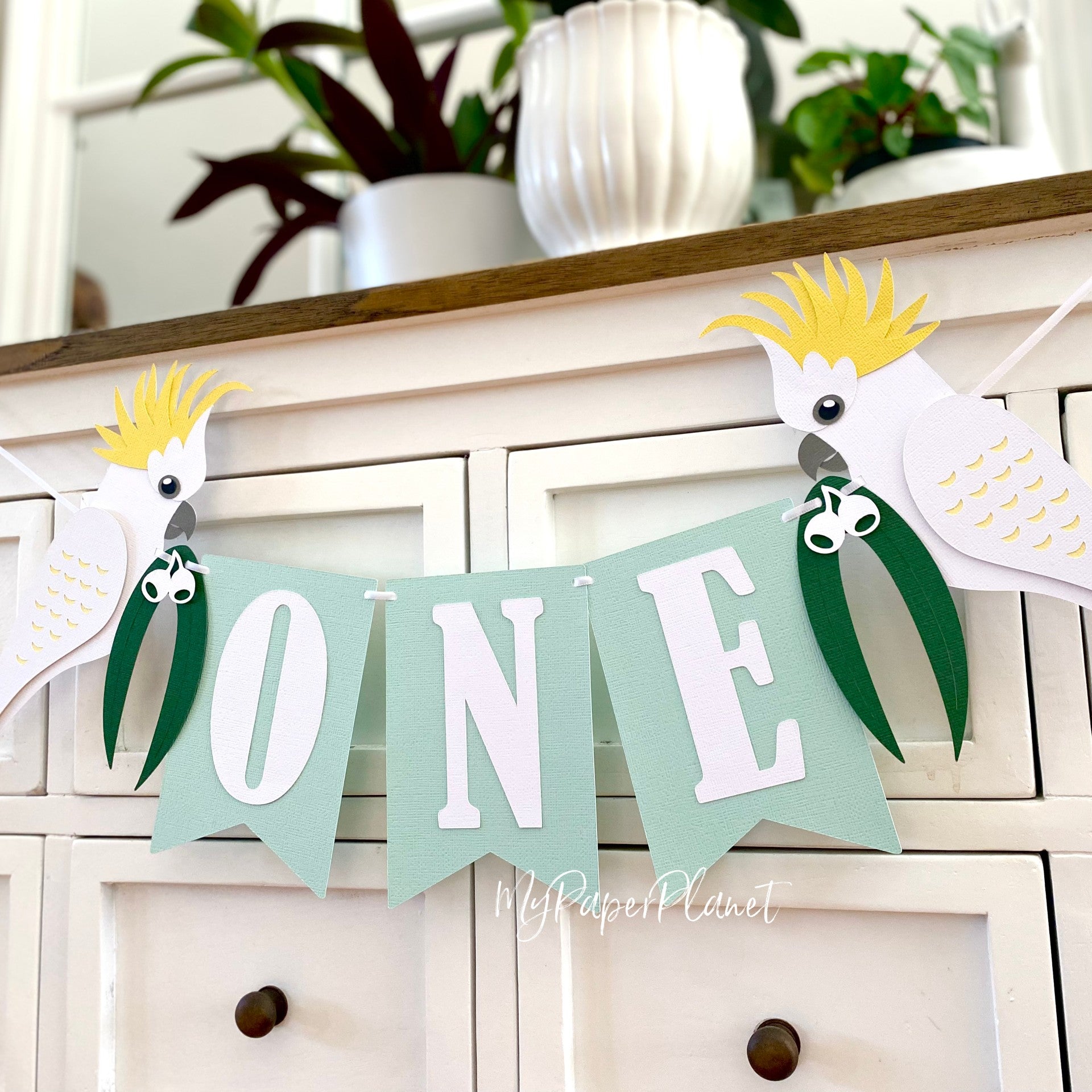 Cockatoo native bird birthday banner ONE or TWO.