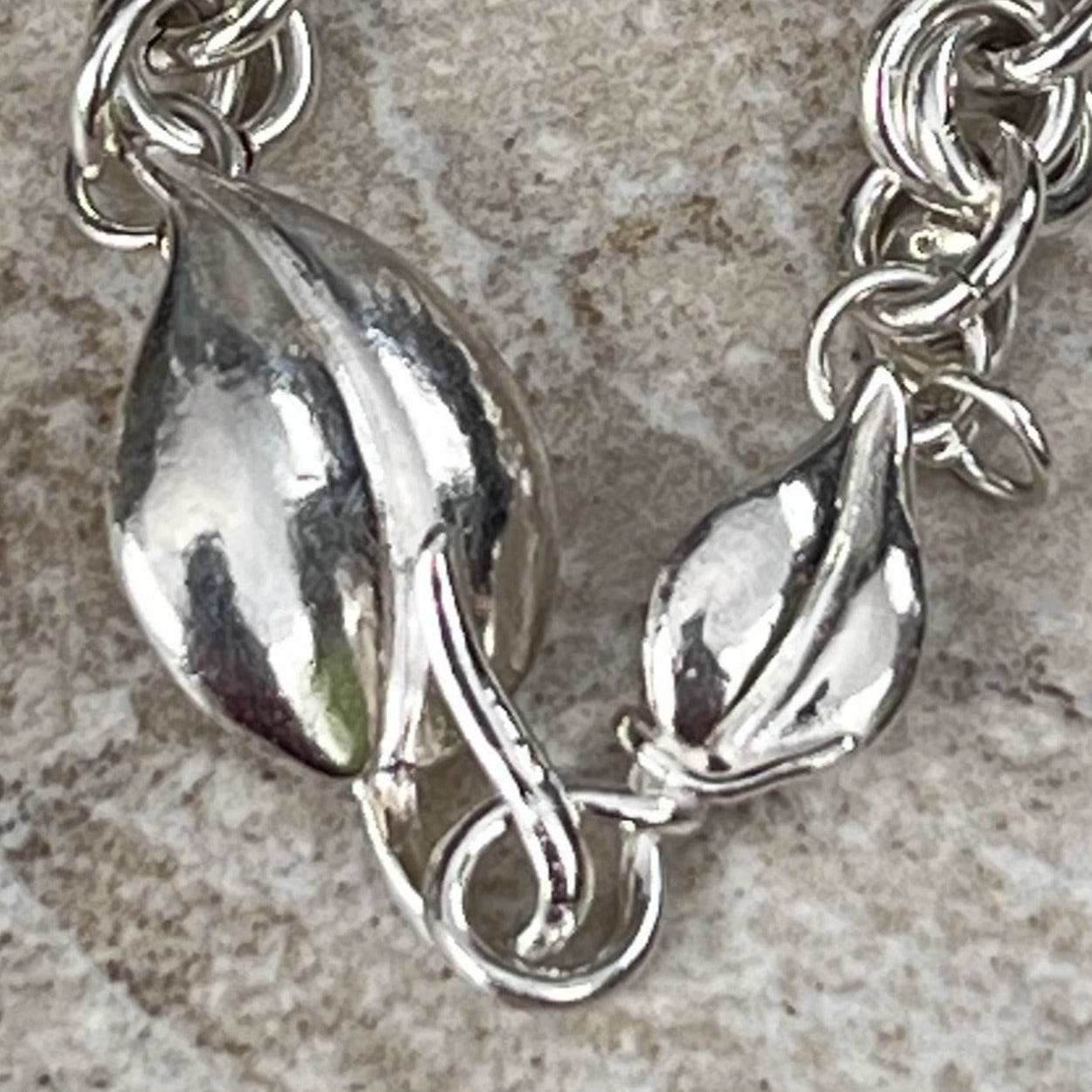 Sterling Silver Bracelet - "Flower" with leaf clasp